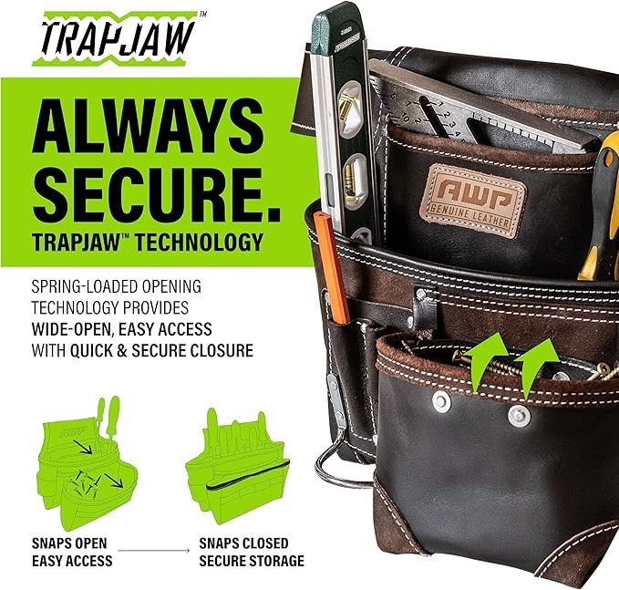 AWP Trapjaw Oil-Tan Tool Rig Genuine Leather Construction Work Belt Pouch New