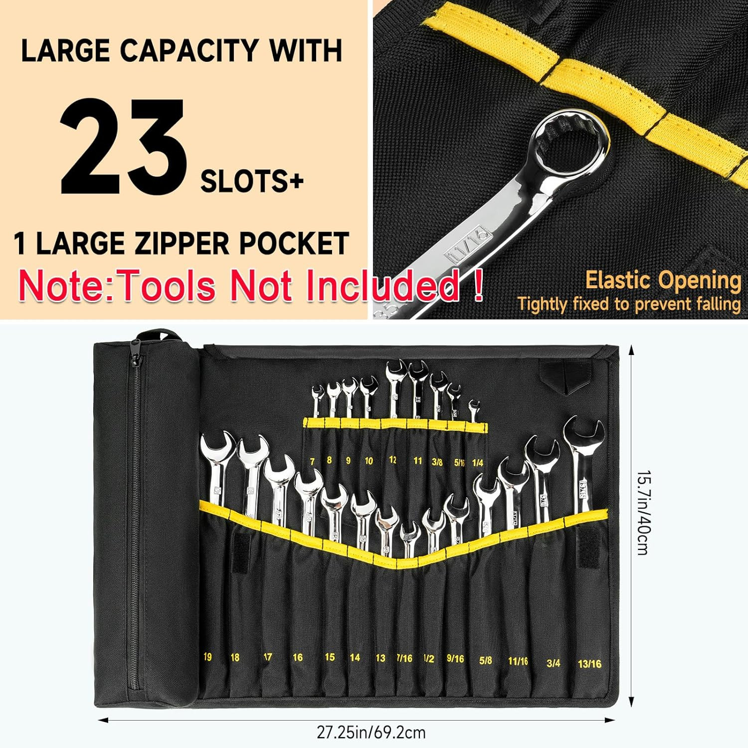 Wrench Roll Organizer 23 + 1 Pocket Heavy Duty Tool Roll Bag Metric & SAE Tools