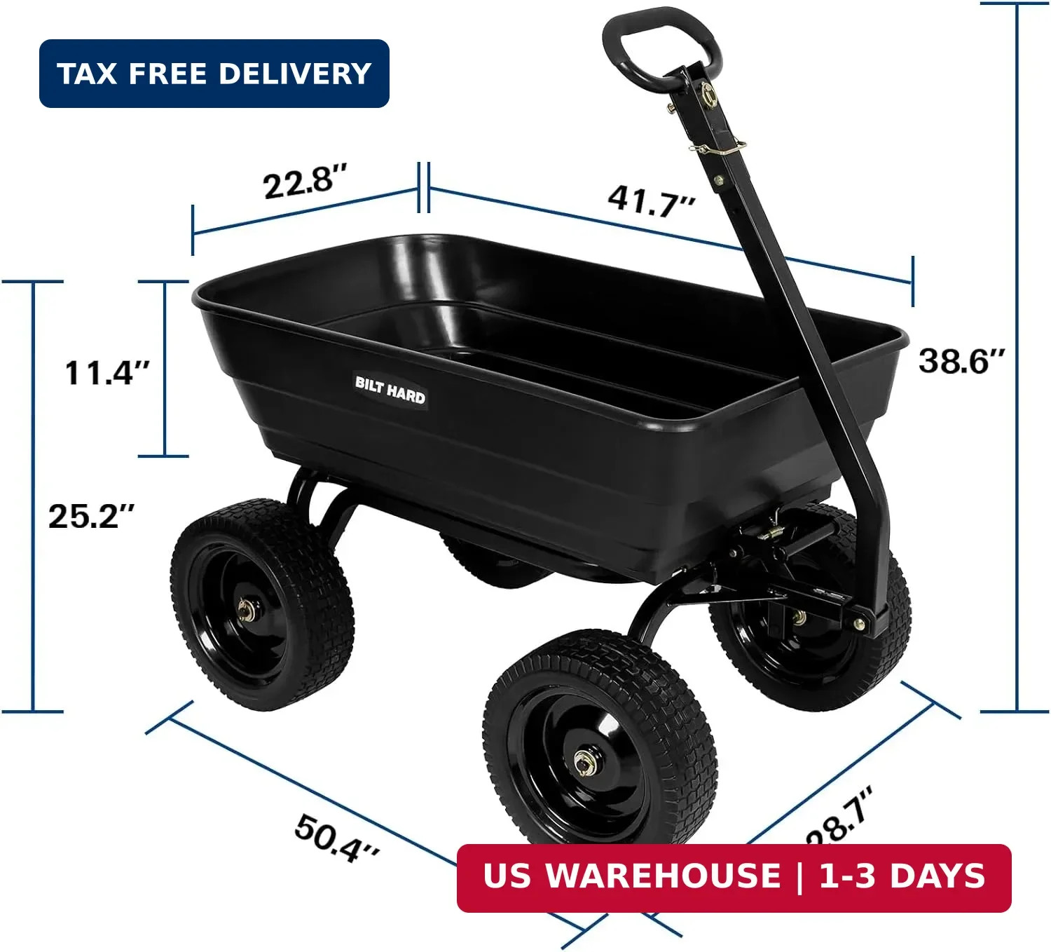 BILT HARD Poly Garden Dump Cart 1200 lbs with No Flat Tires, Quick Release, 2-in