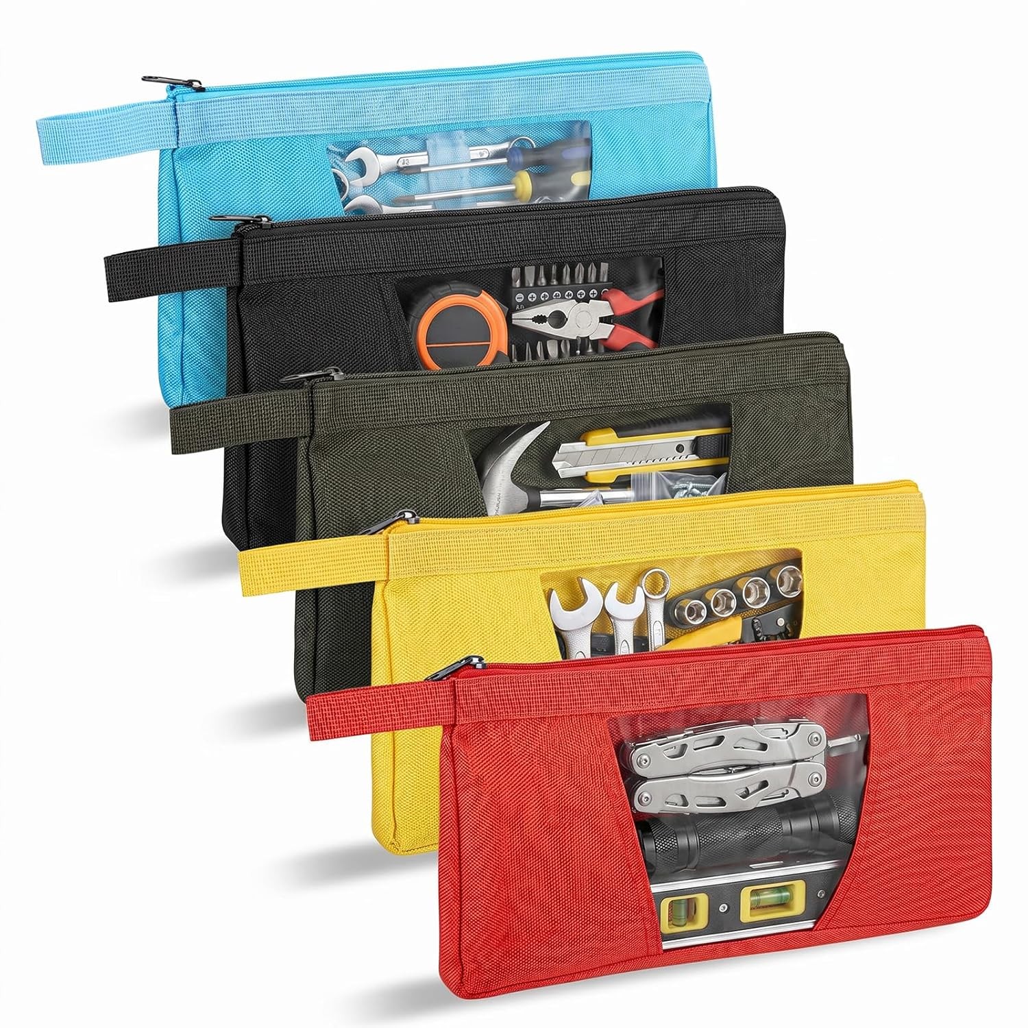 5 Pack 12inch Clear Tool Pouch Zippers Tool Pouch Clear Pouchs Canvas with Windo