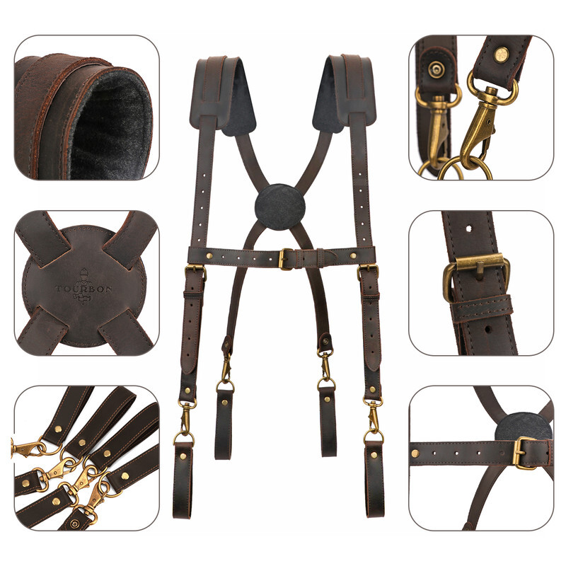 TOURBON Leather Heavy Duty Tool Carry Chest Strap Suspenders Carpenter Hamess US