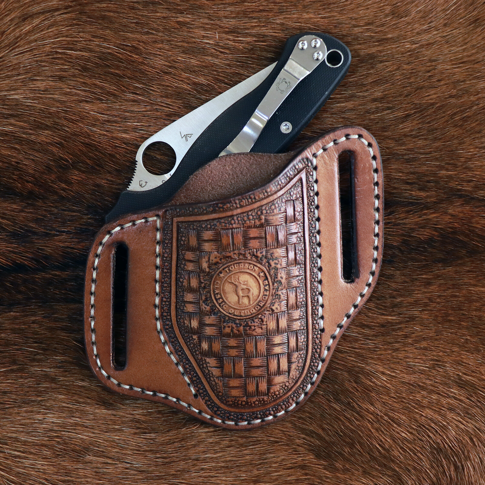 TOURBON Retro Leather Folding Knife Sheath Tool Pouch Knives Holder Belt Holster