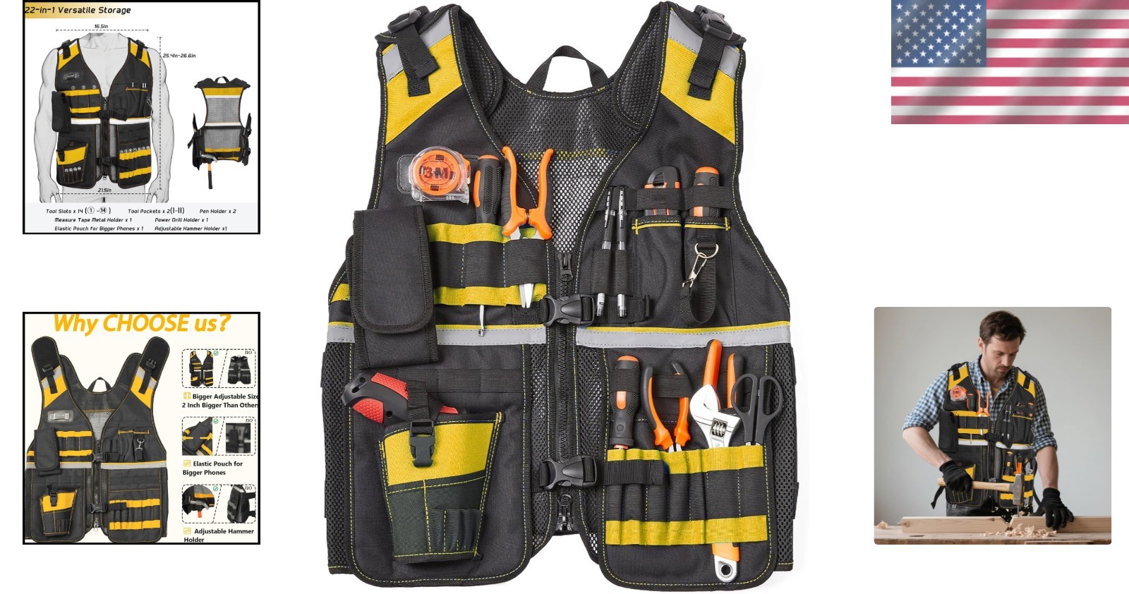 Electrician Tool Vest with Thick Sponge Support – Lightweight & Comfortable Fit