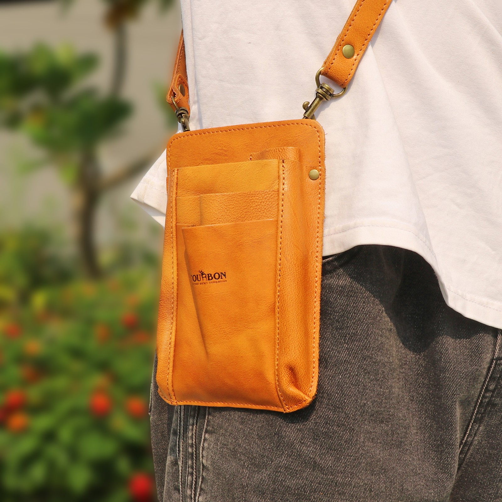 TOURBON Leather Garden Tools Organizer Belt Pouch Florists Crossbody Bag Women