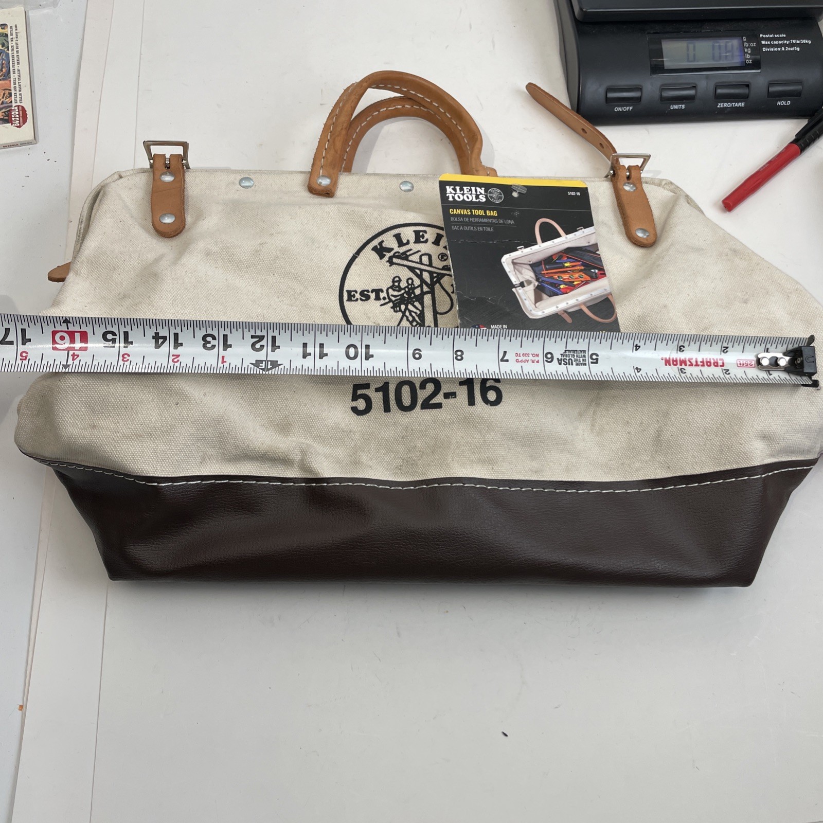 Klein Tools 5102-16 Canvas Tool Bag Wide Mouth Heavy Duty USA Needs Repair