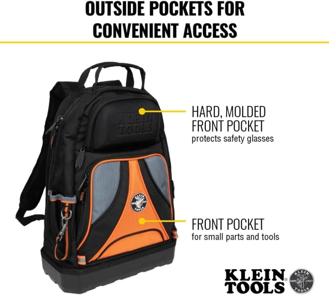 Klein Tools 55421BP-14 Heavy-Duty Tool Backpack with 39 Pockets & Molded Base