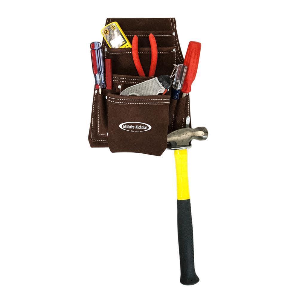 Carpenter Tool Pouch 11 in. Suede Leather 4 Tier Design Organize Tools Storage