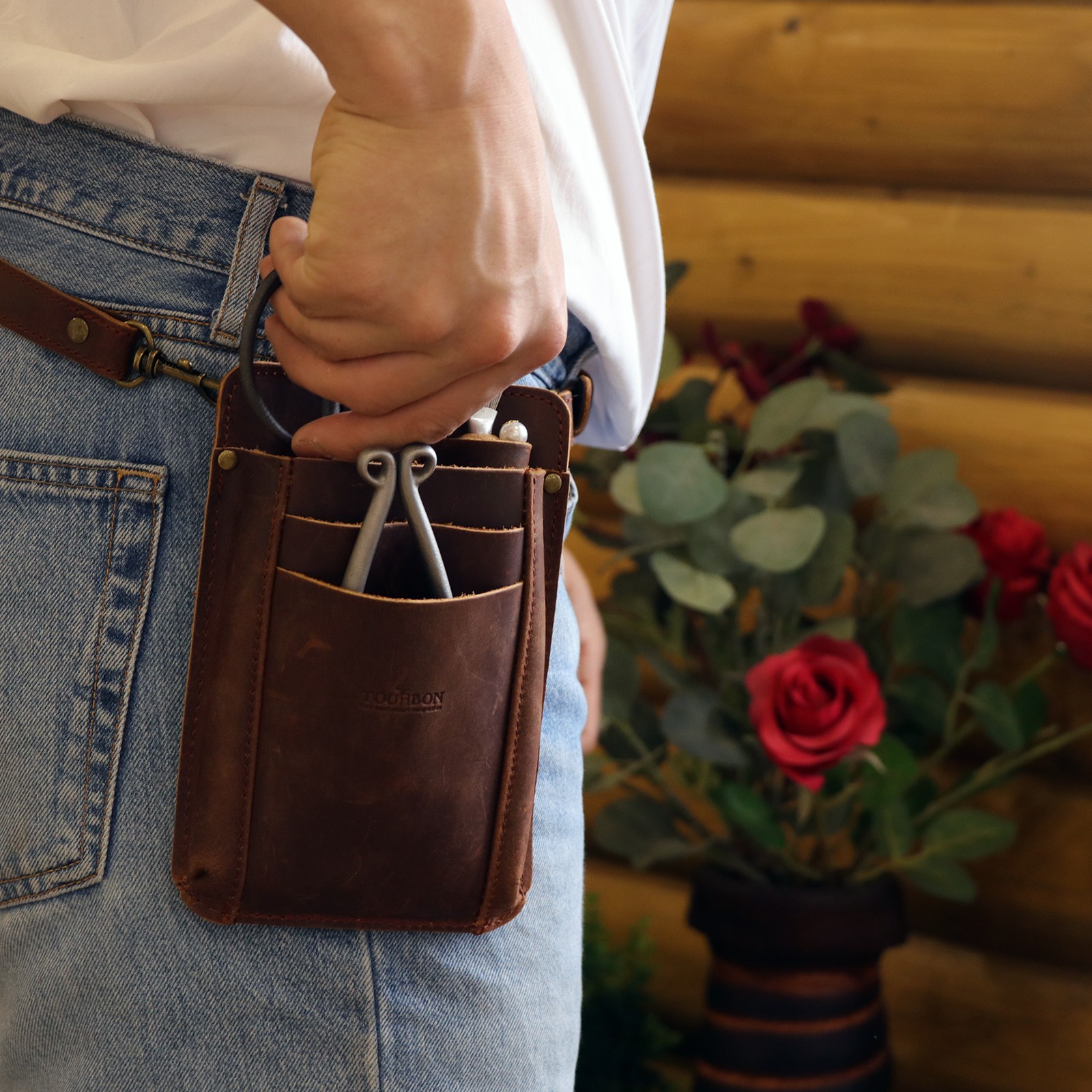 TOURBON Leather Garden Tool Florist Belt Pouch Tool Pocket Phone Case Sling Pack