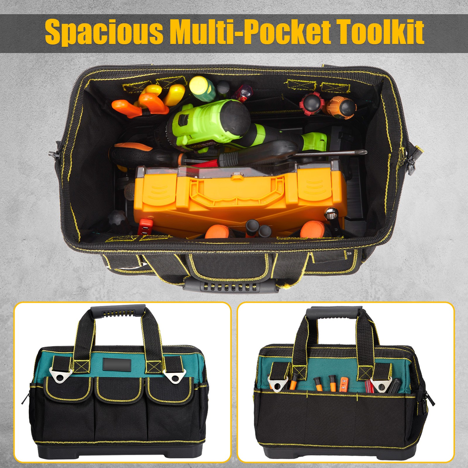 14 Inch Tool Bag 900D Oxford Heavy Duty Waterproof Base 20 Pockets 18 Loops 30kg