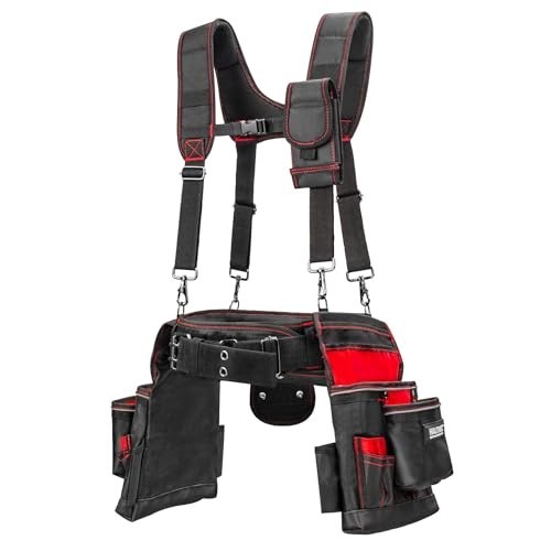HAUTMEC Heavy Duty Tool Belt with Suspenders, 19-Pocket Work Rig