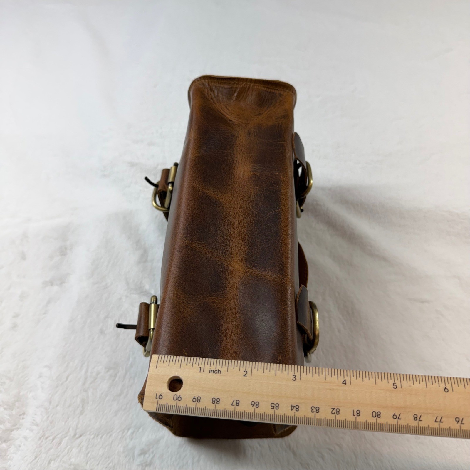 Unbranded Leather Handlebar Tool Bag Brown Good Distressed Buckle Moto Accessory
