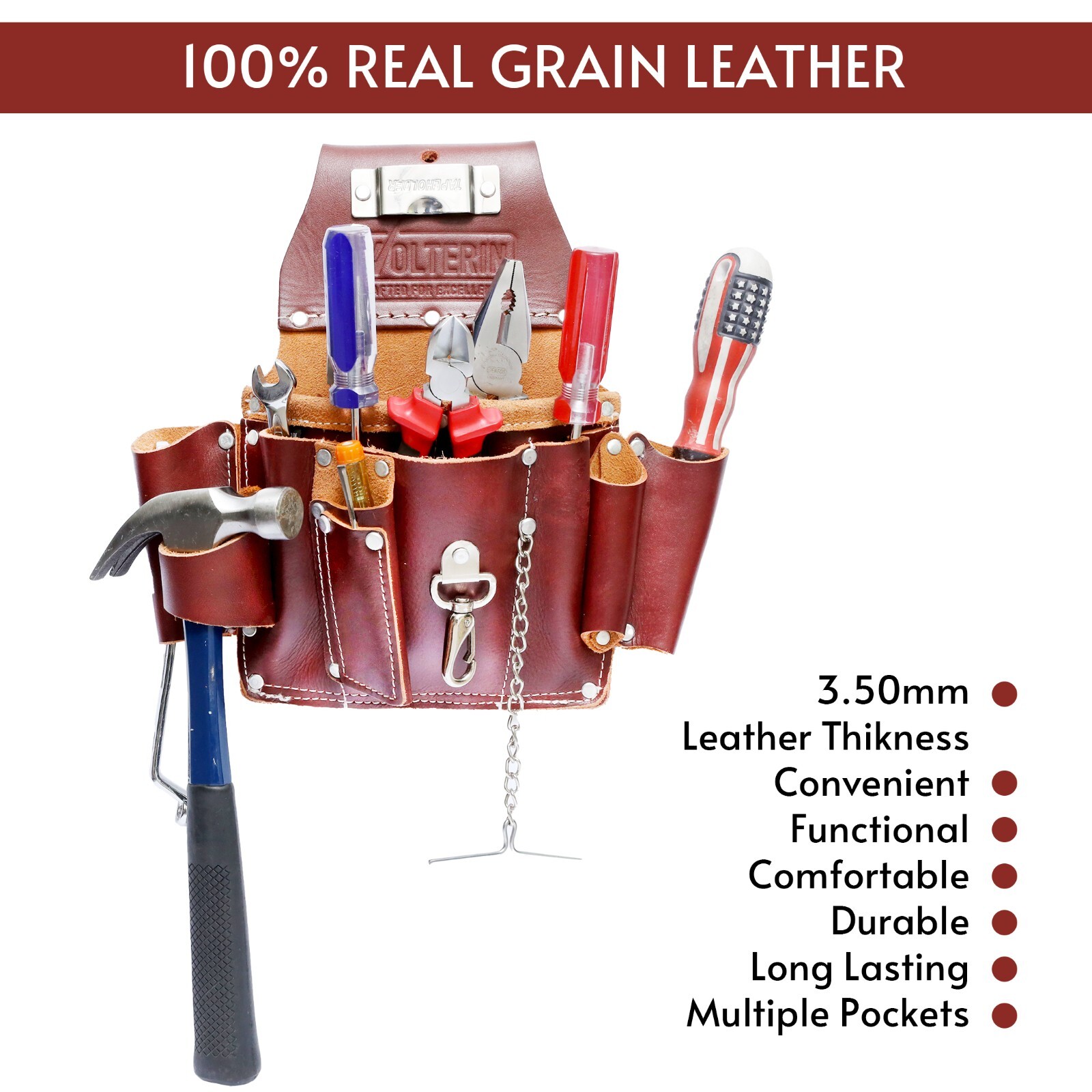 Electrician Pouch, Leather Electrician Tool Belt Pouch, 8 Pockets Pouch for Men