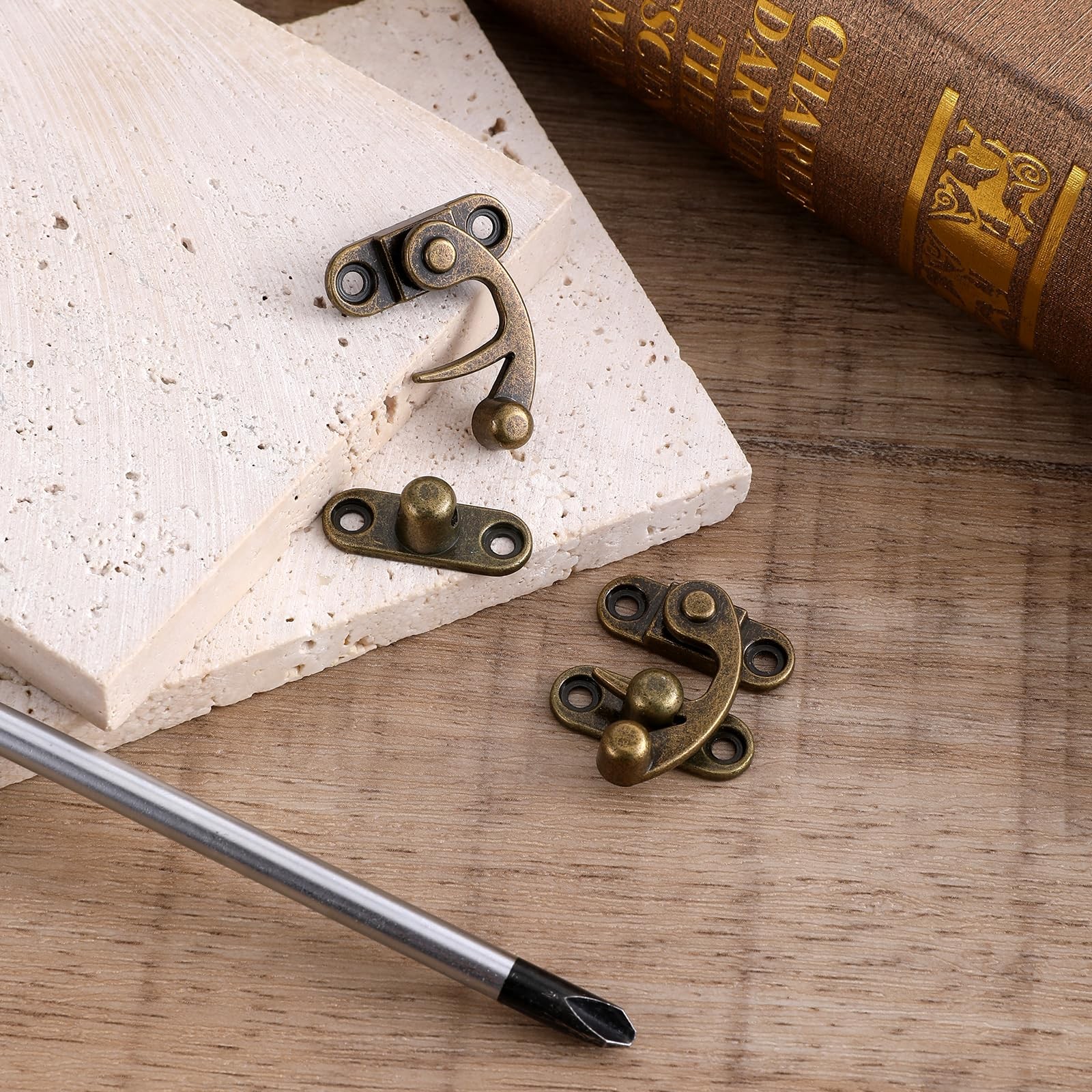2pcs Bronze Mini Swing Arm Clasp Latch Antique Vintage Lock Left