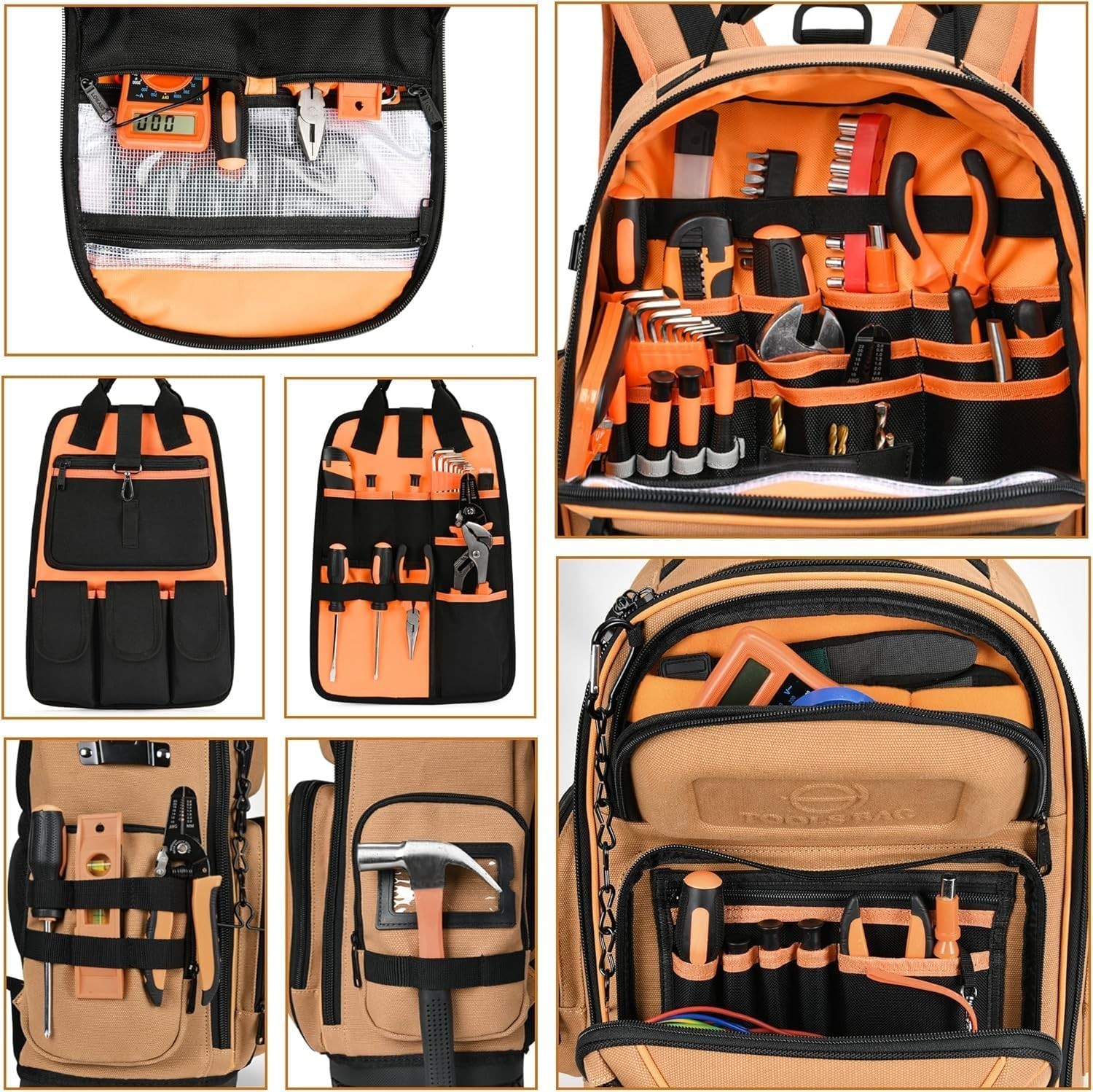Heavy Duty Tool Bag Backpack with 75 Pockets – Ideal for Electricians & HVAC