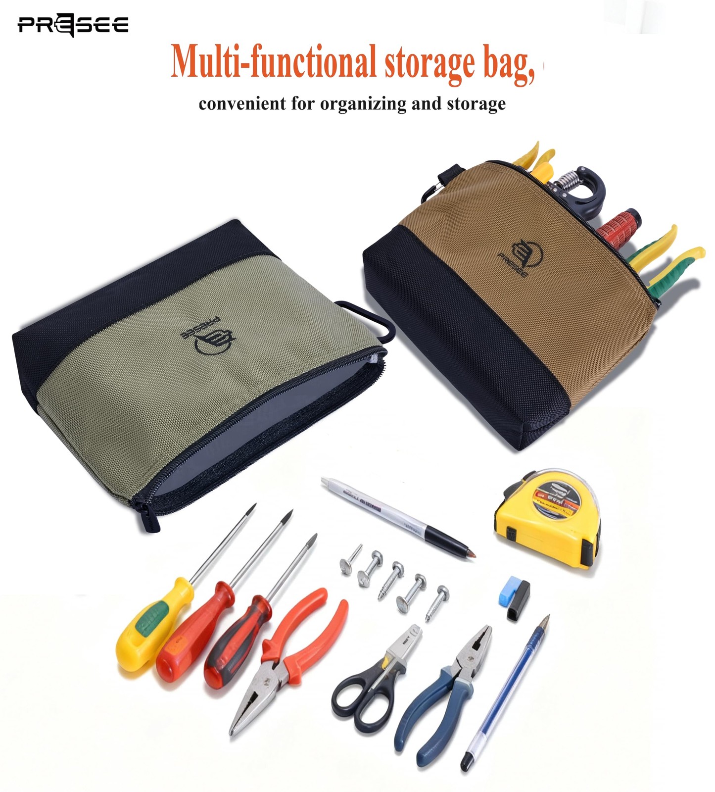 Tool Pouch Zipper Small Tool Bag Pouches Organizer Bag with Metal Carabiner, …