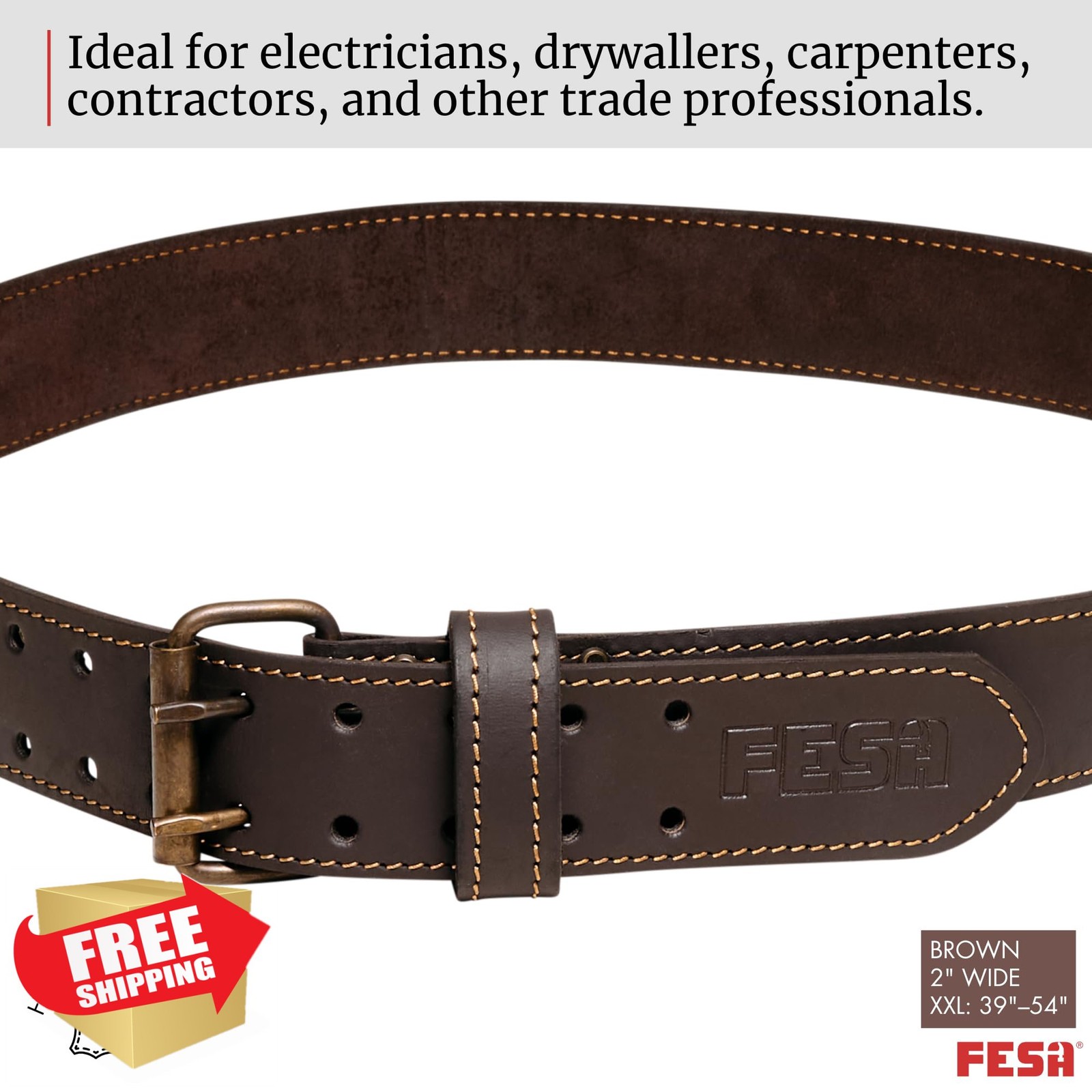 FESA Tool Belt Brown 2 Inch XXL Leather