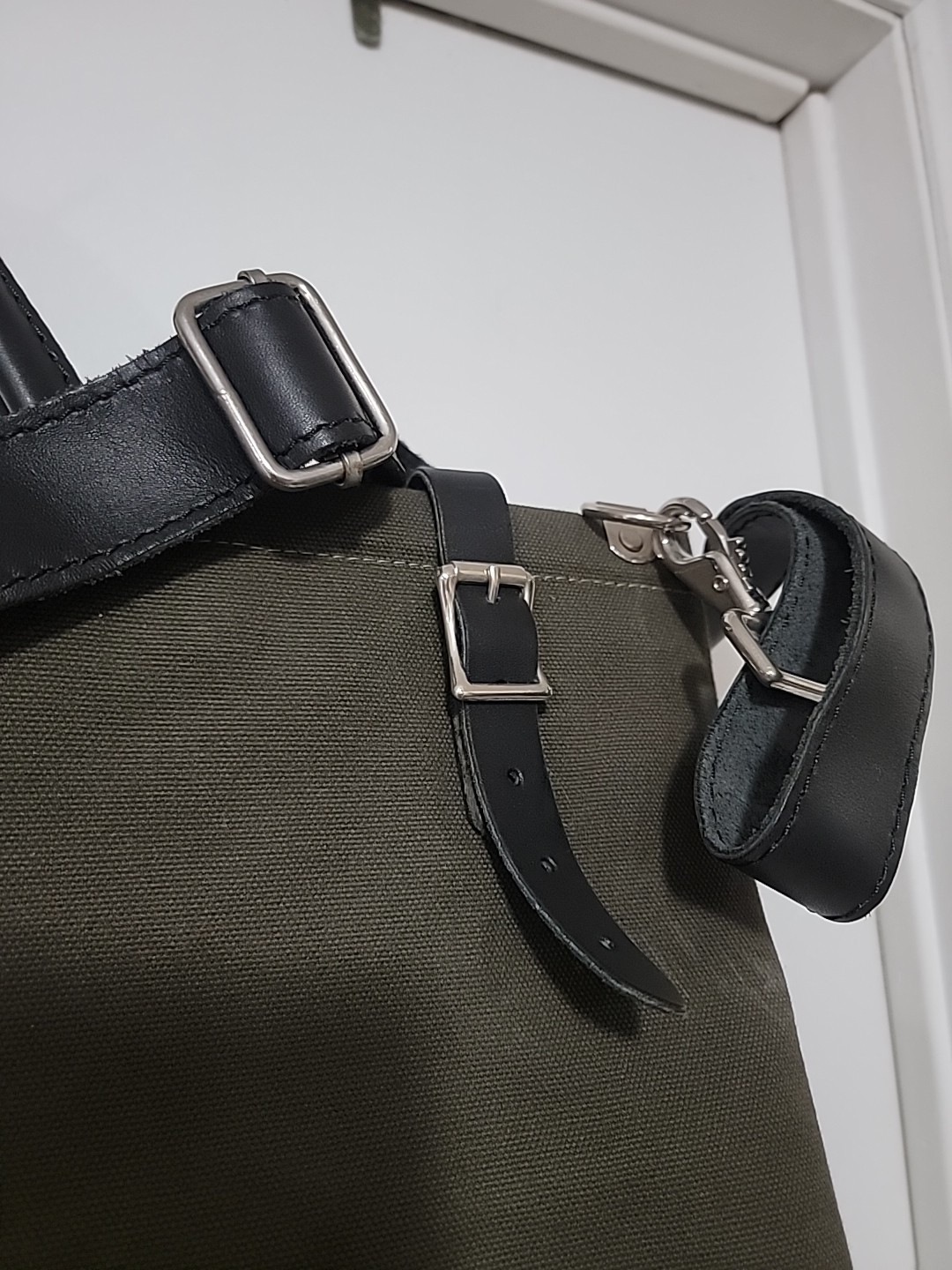 OLD STOCK VTG USA MADE Army Military Green Leather/Canvas Tool Shoulder Tote Bag
