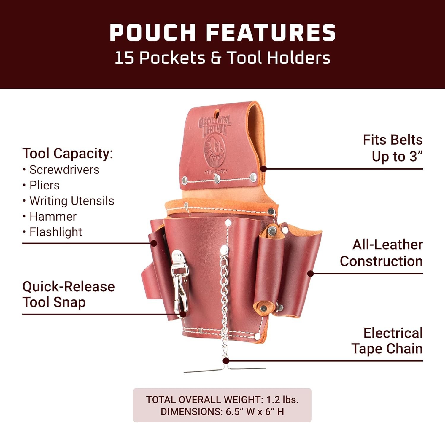 Occidental Leather 5500 Electrician’s Tool Pouch – Streamlined, 15-Pocket Design