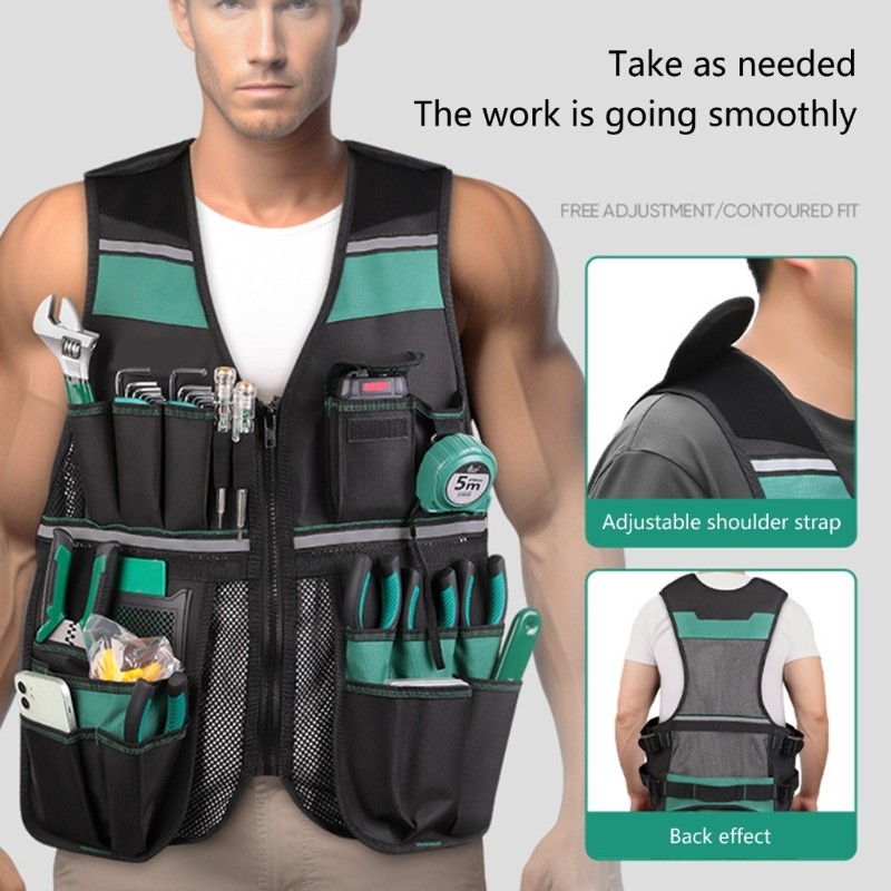 Sturdy Adjustable Workwear Vest For Men With 17 Pockets Ideal For Construction