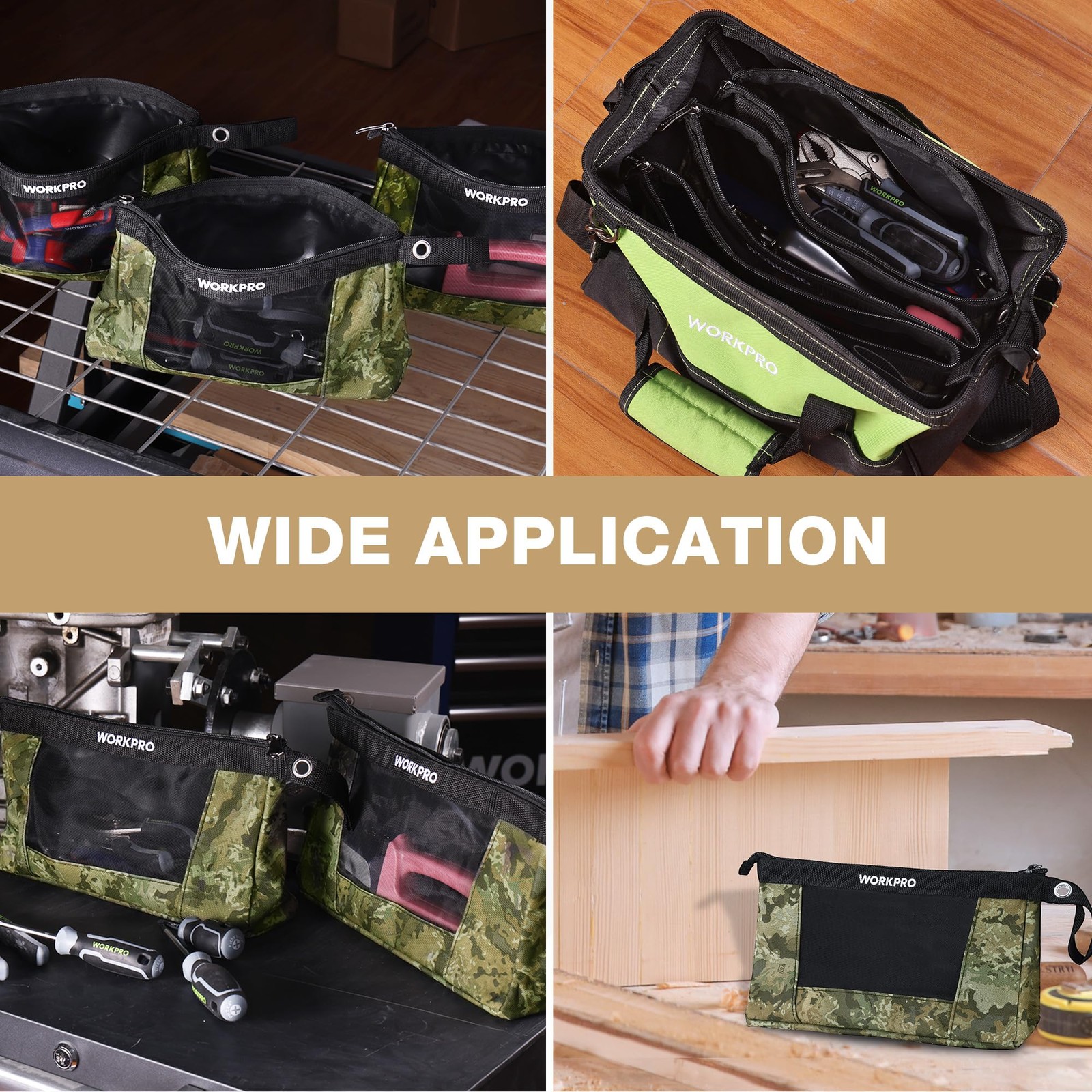 Tool Pouch Zipper Heavy Duty 600D Fabric 7×12 Inch Camo 3 Pack Organizer