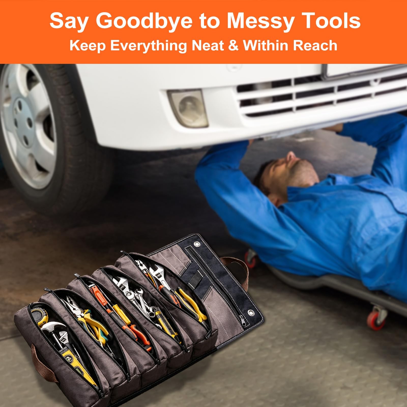 Roll Up Tool Bag Organizer for Men Heavy Duty Tool Wrap Roll Bag Organizers 1…