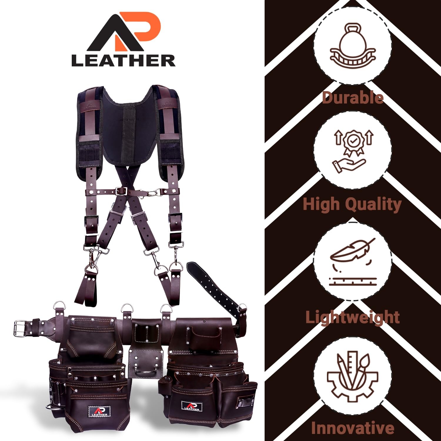Tool Belt for Men – 4MM Full-Grain Geniune Leather | Brass Hardware | Foam-Pa…