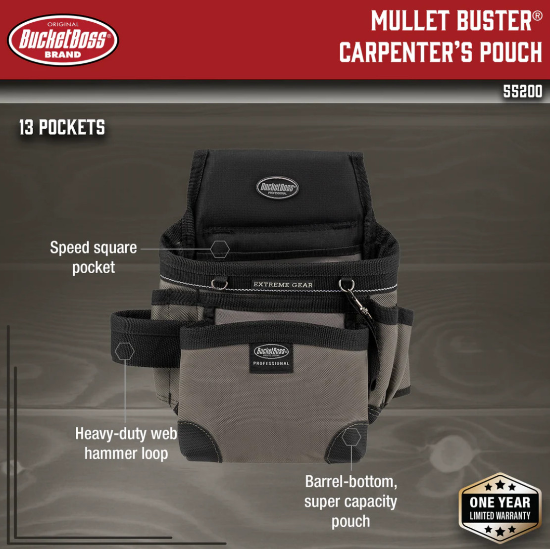 New Bucket Boss Extreme Mullet Buster Carpenters Tool Pouch Free US Shipping