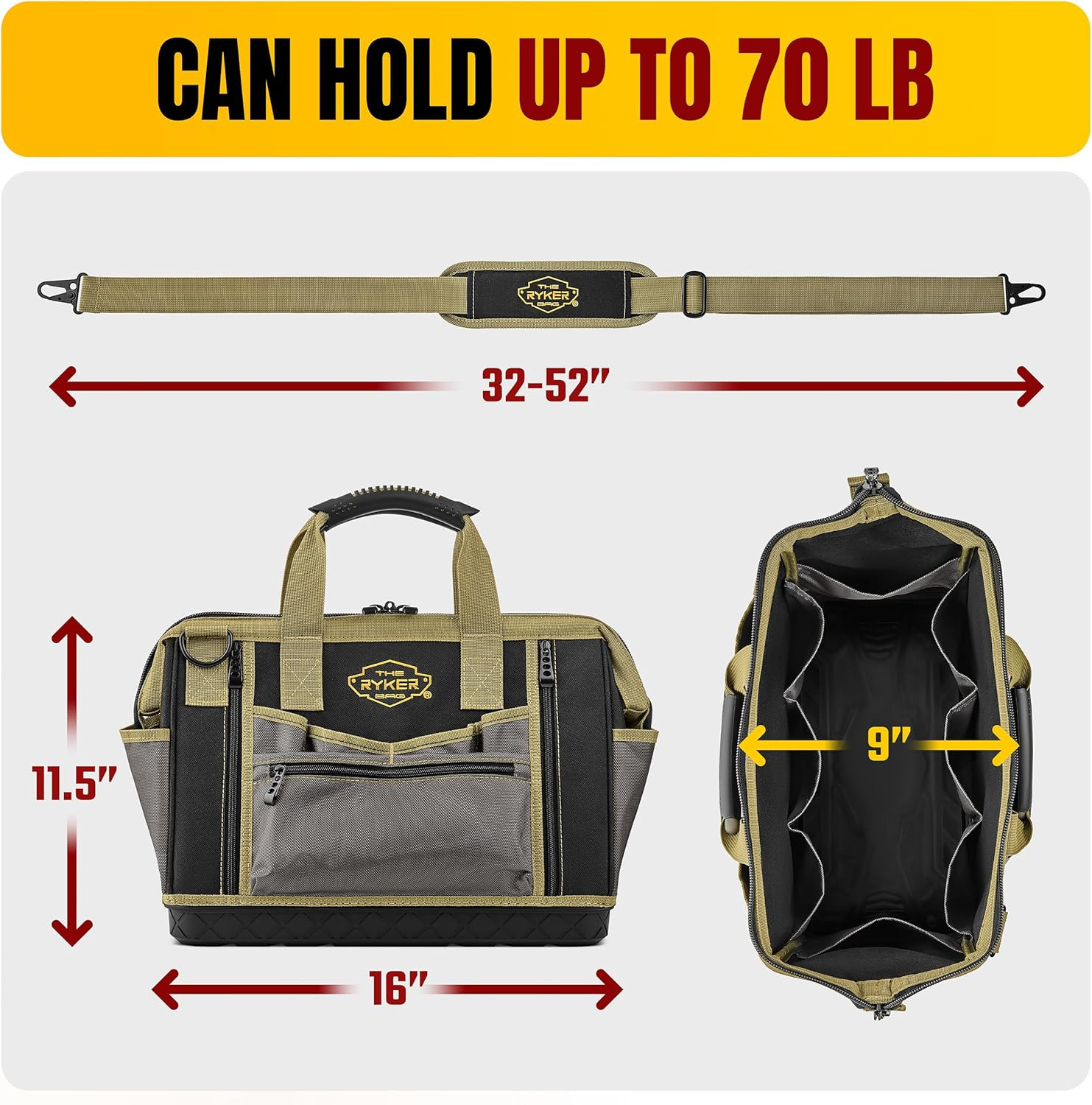 Ryker 16-Inch Heavy Duty Tool Bag with 28 Pockets – Portable Organizer