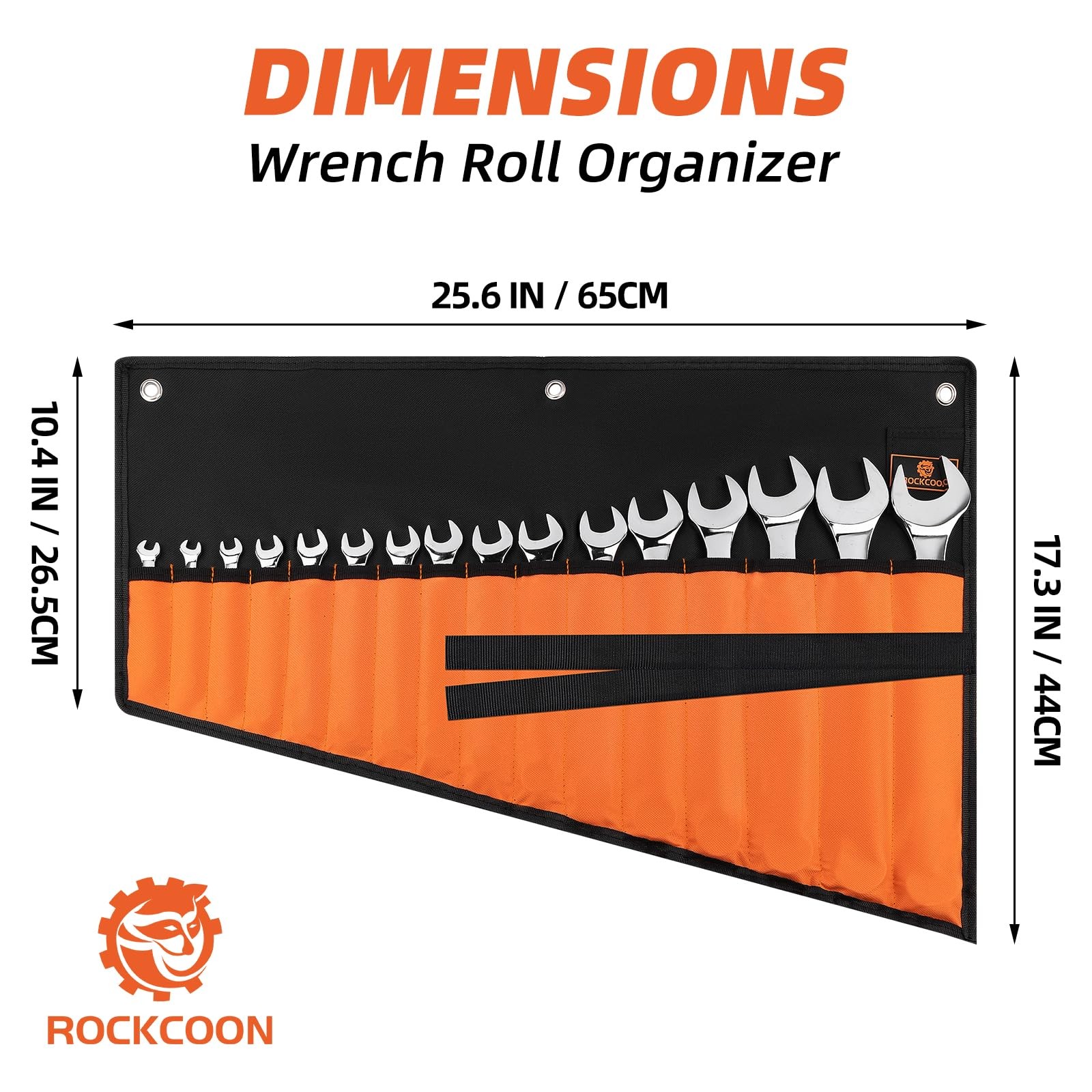 ROCKCOON Wrench Roll Organizer 16 Pockets, 26 x 10.8 x 0.4 inches, Orange