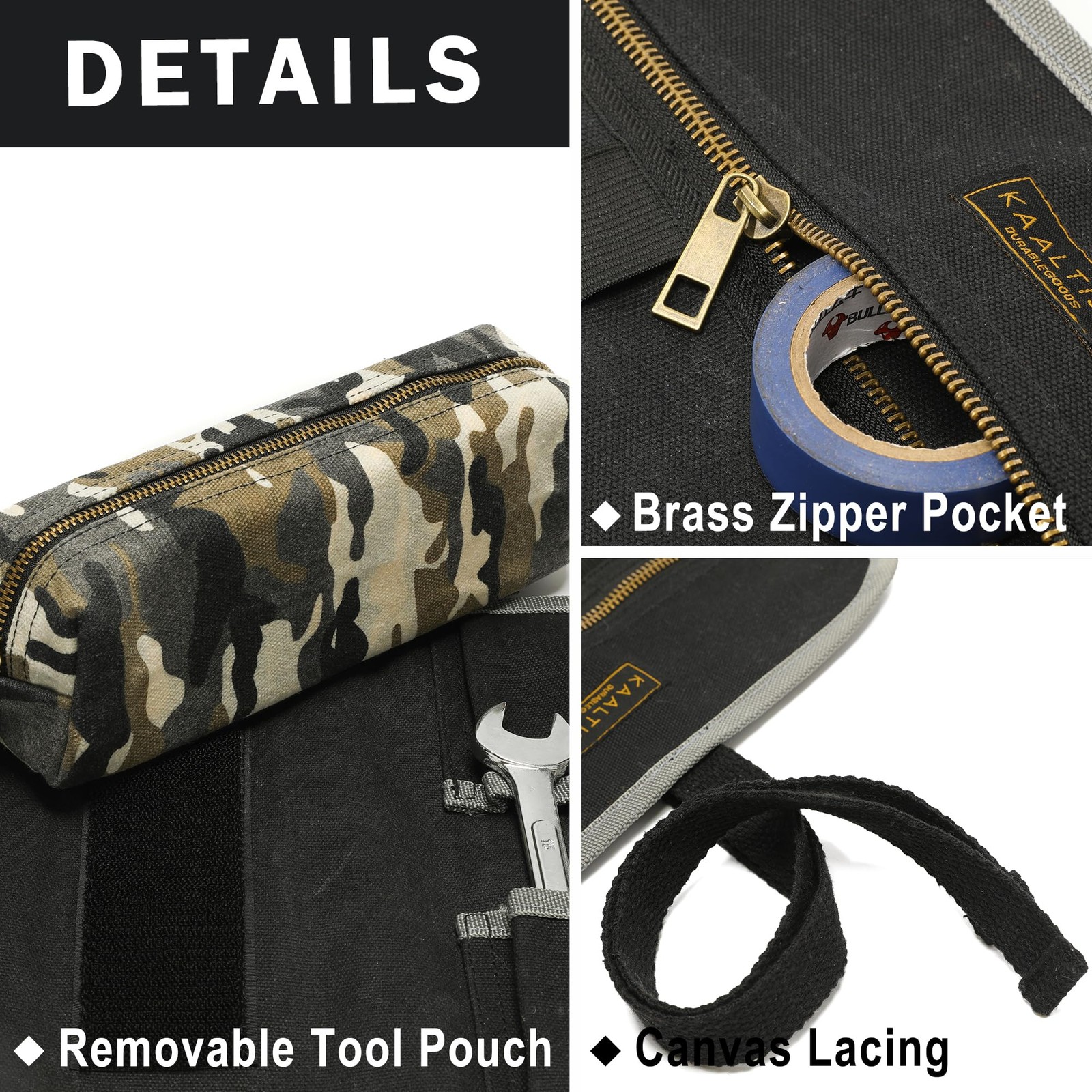 Tool Roll Up Pouch, Tool Storage Roll with Brass Zipper Pockets, Heavy Duty 1…