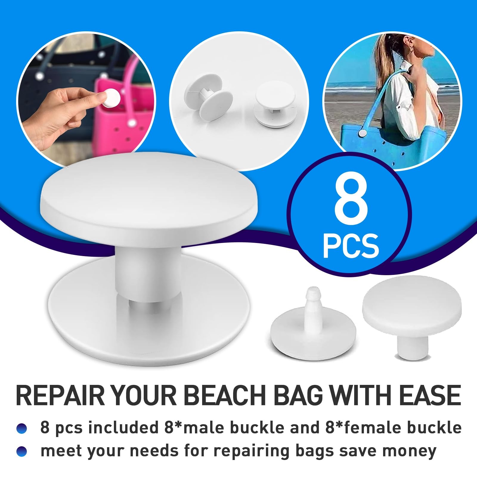 8 Pcs Replacement Buttons Compatible with 8 Buttons, White