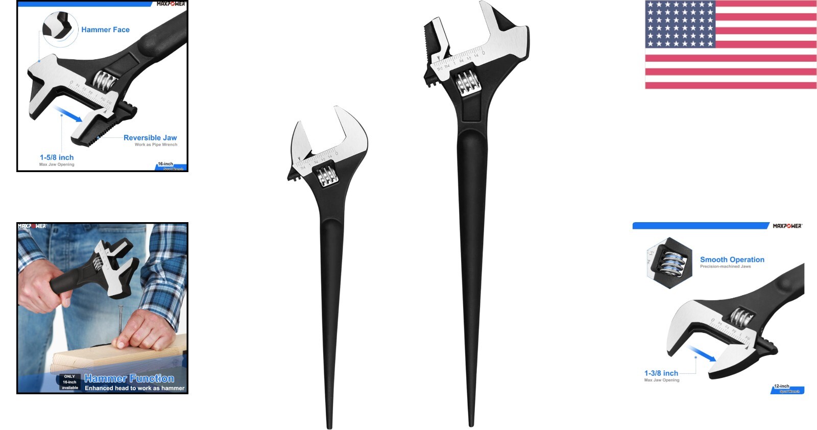 Professional 12″ and 16″ Spud Wrench Duo with Reversible Jaw & Roll Up Bag
