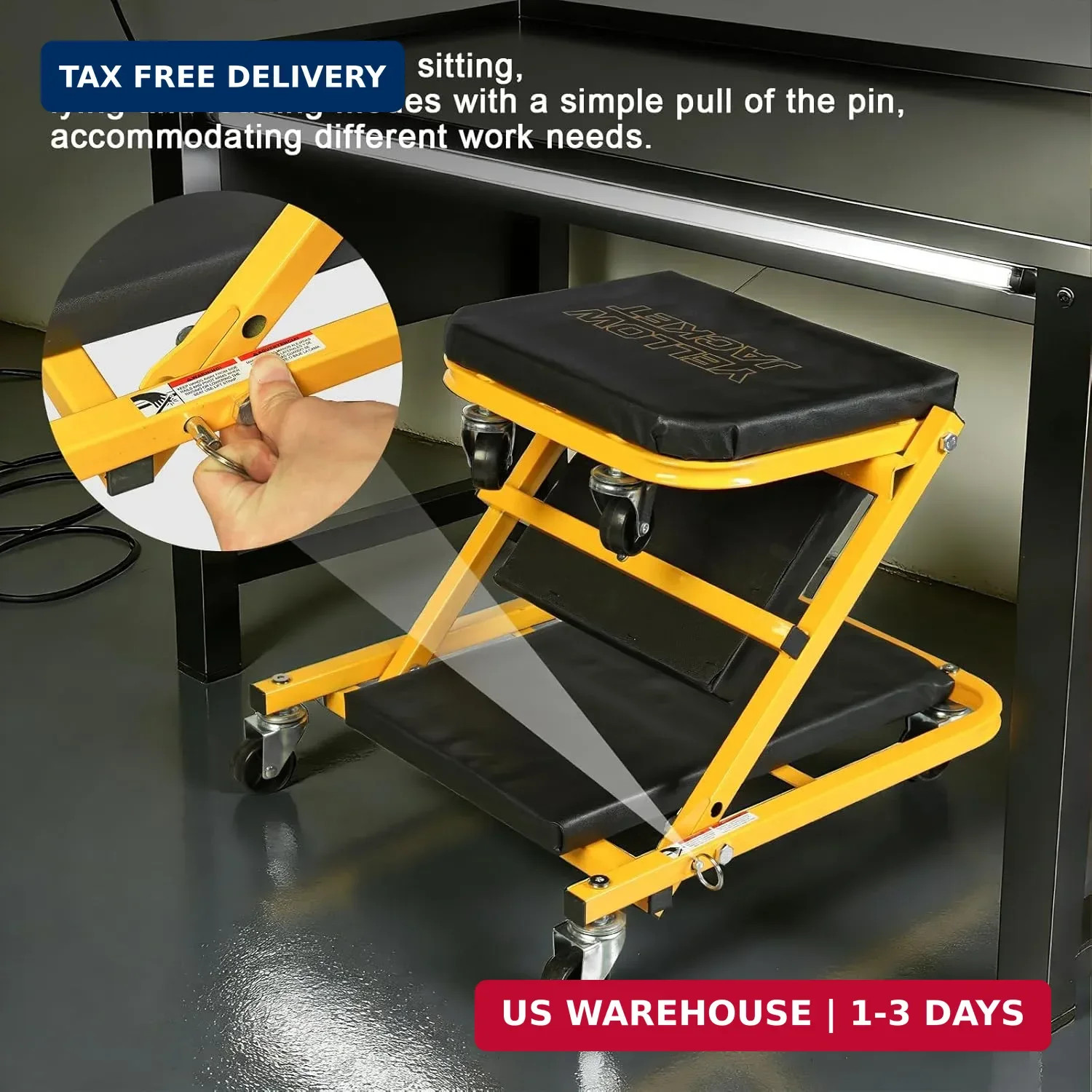 YELLOW JACKET Garage Creeper Seat, 2-in-1 Mechanic Creeper, 36 Inches Foldable Z