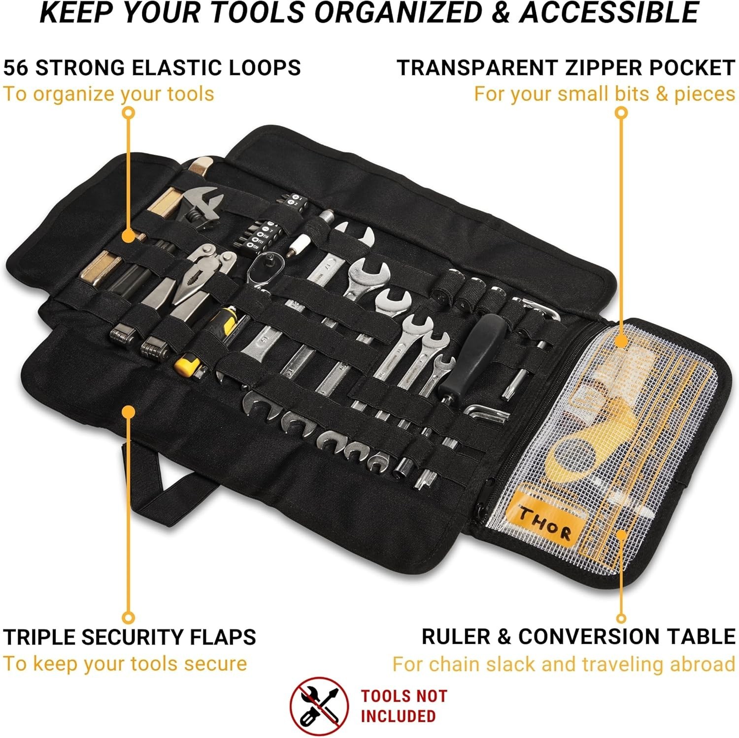 Motorcycle Tool Roll Bag Tools NOT Included – 14cm x 24cm, Black