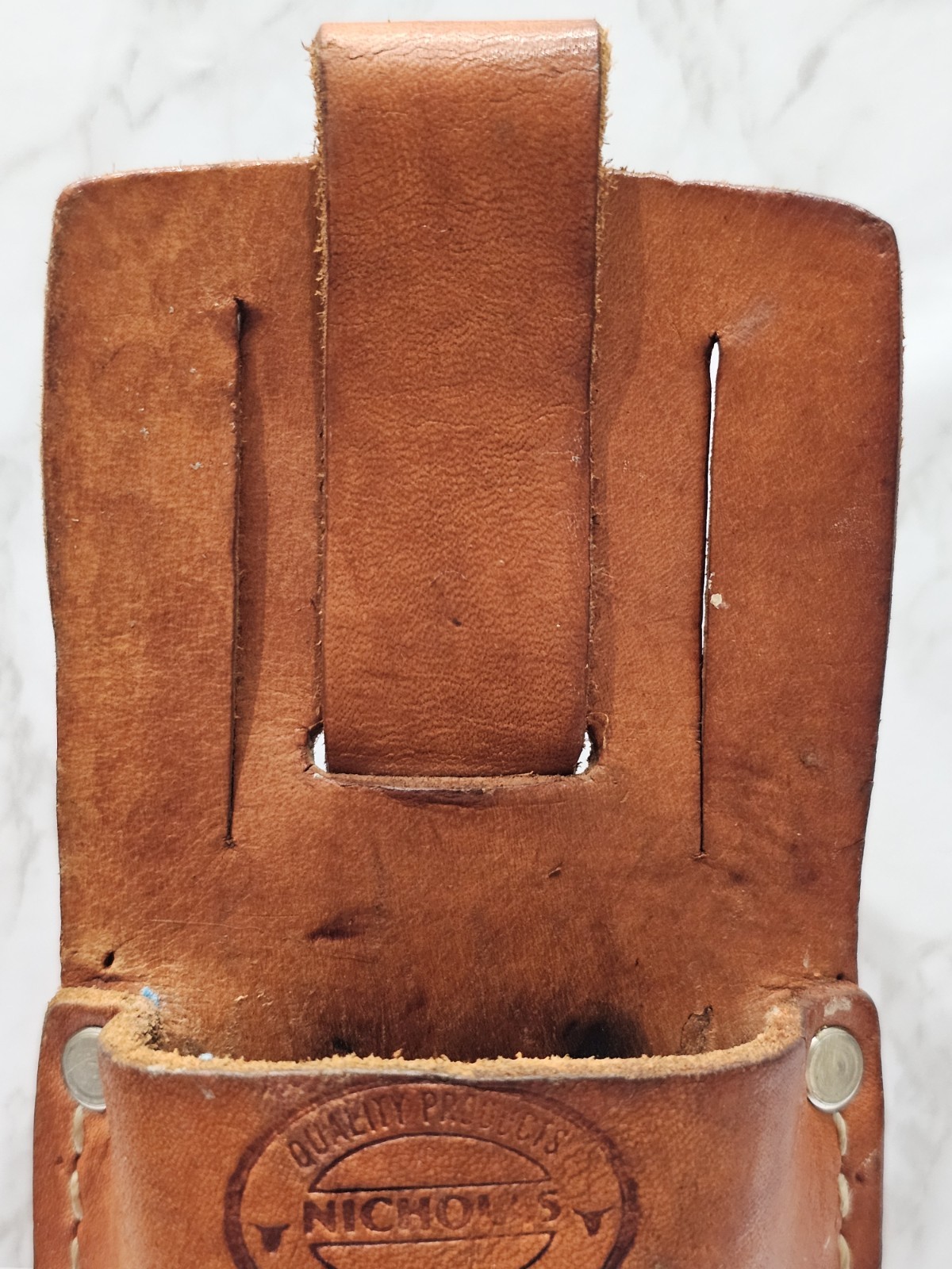 Vintage Tool Holster Cowhide Leather Nicholas No 419 Brown USA Button For Belt
