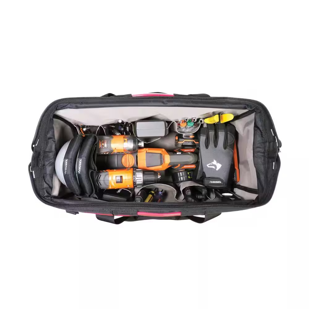 Husky Tool Bag 22 In Spring Loaded Wide Mouth 23 Pocket 600D Polyester