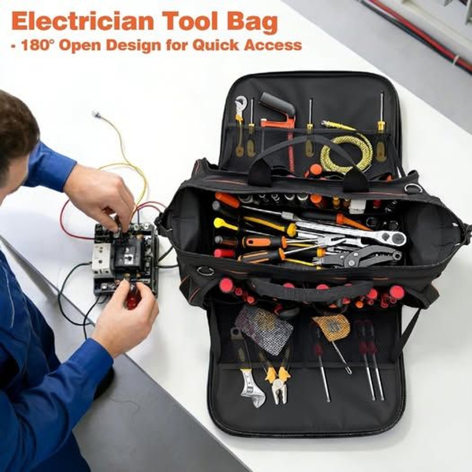 Large Contractor Tool Bag 46 Pockets 80+ MOLLE Loops Molded Base