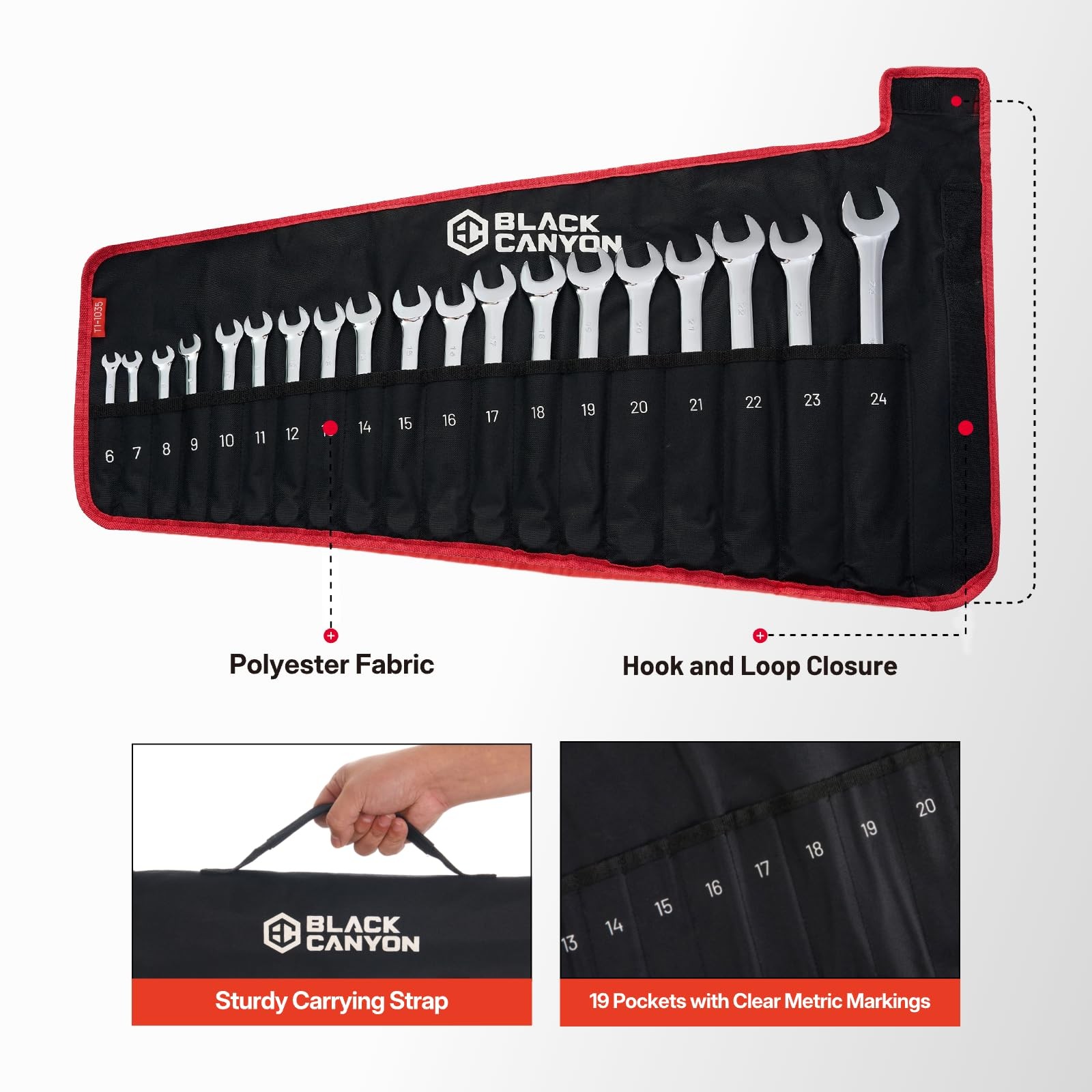 Wrench Pouch, Wrench Pouch Roll Up, 19 Pockets, Ranging of 6-24 mm, Waterproo…