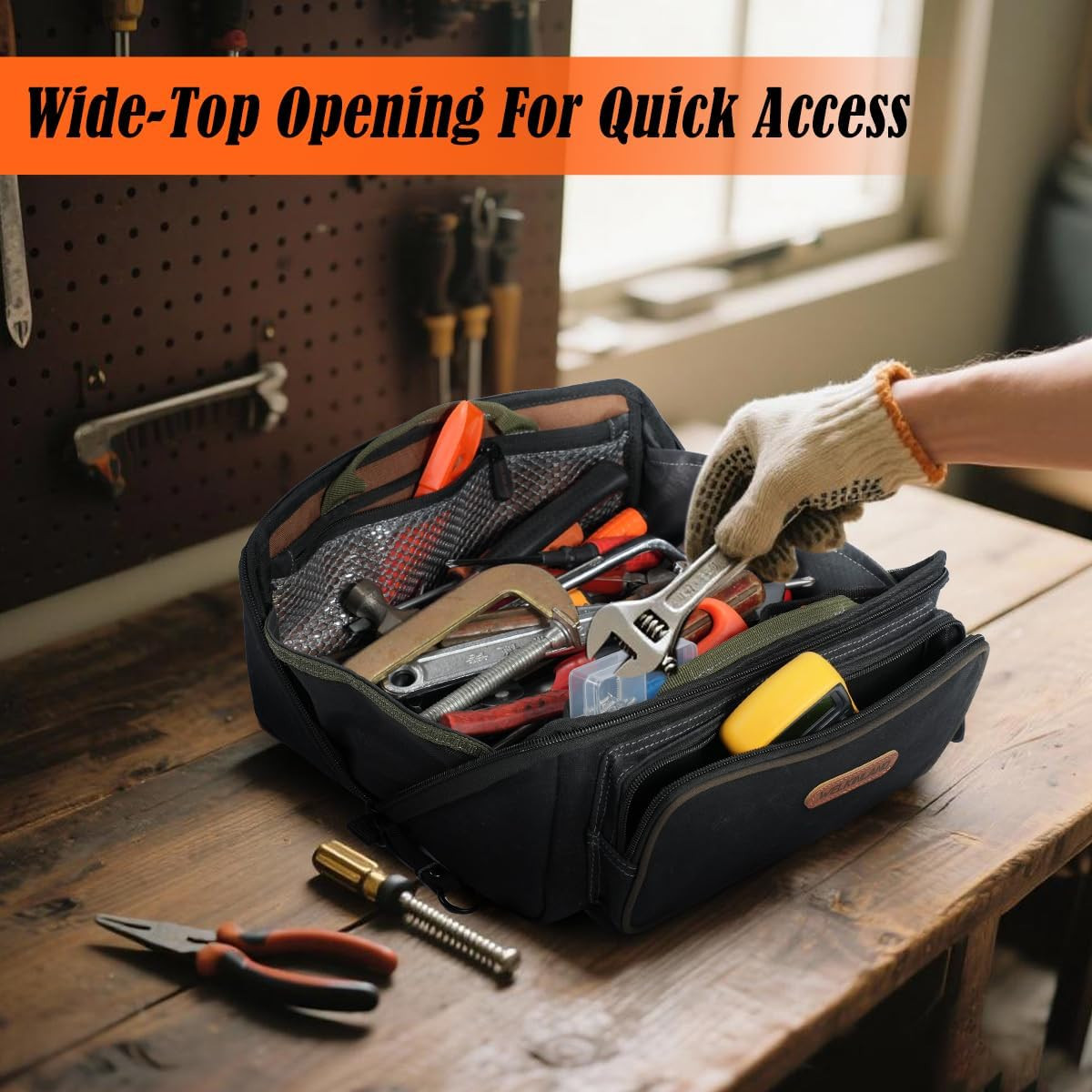 WELKINLAND 13-Inch Waxed Canvas Layflat Tool Pouch Organizer with 5 Pockets