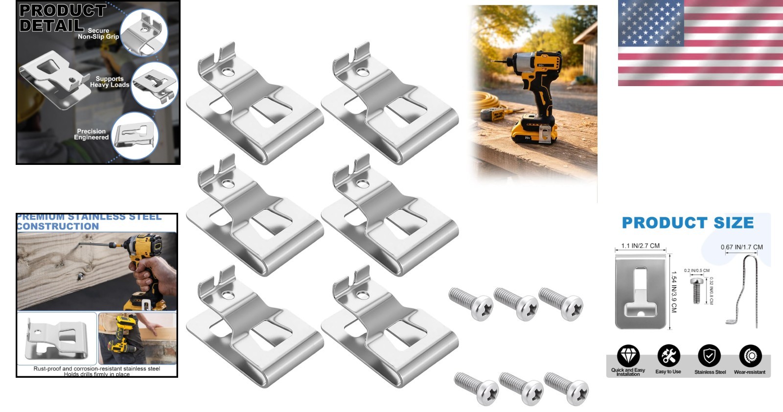 Durable Stainless Steel Drill Clips Compatible with 20V DeWALT Tools – 6 Pack