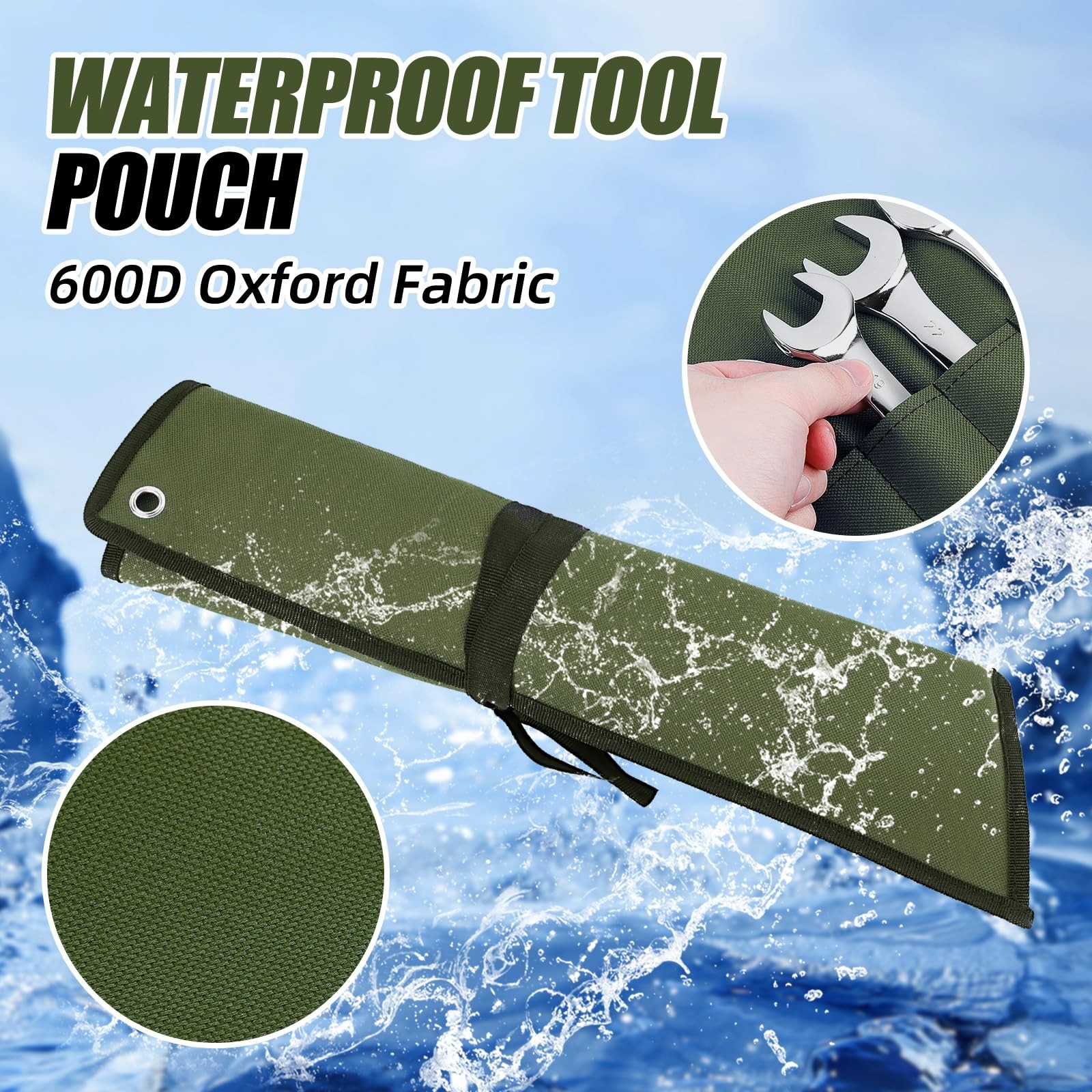 16-Pocket Waterproof Oxford Cloth Roll-Up Wrench Organizer & Tool Pouch Bag