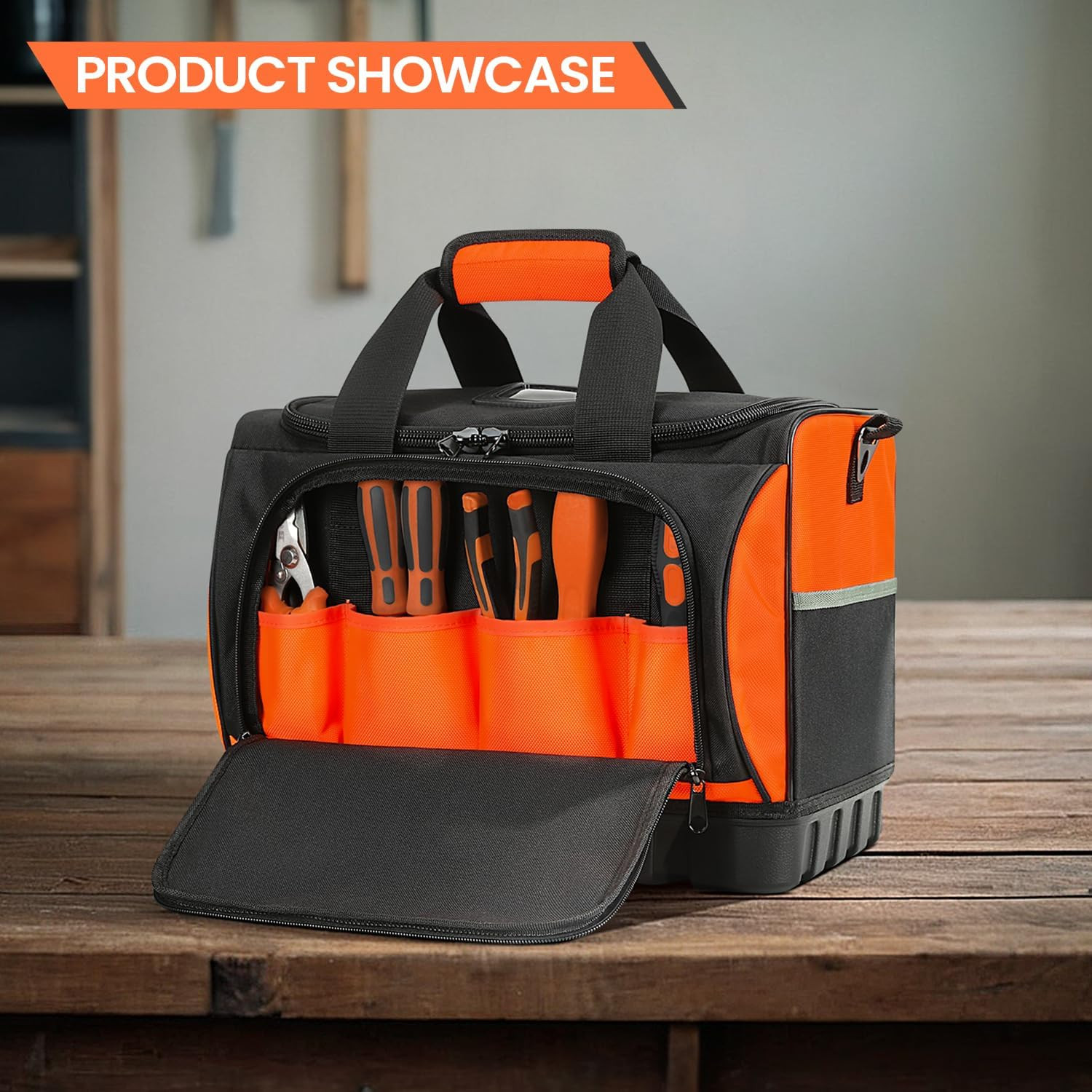Tool Bag, Large Tool Organizer Bag with 18 Pockets,15.7x 11.4x 9.8 inch, Heavy D