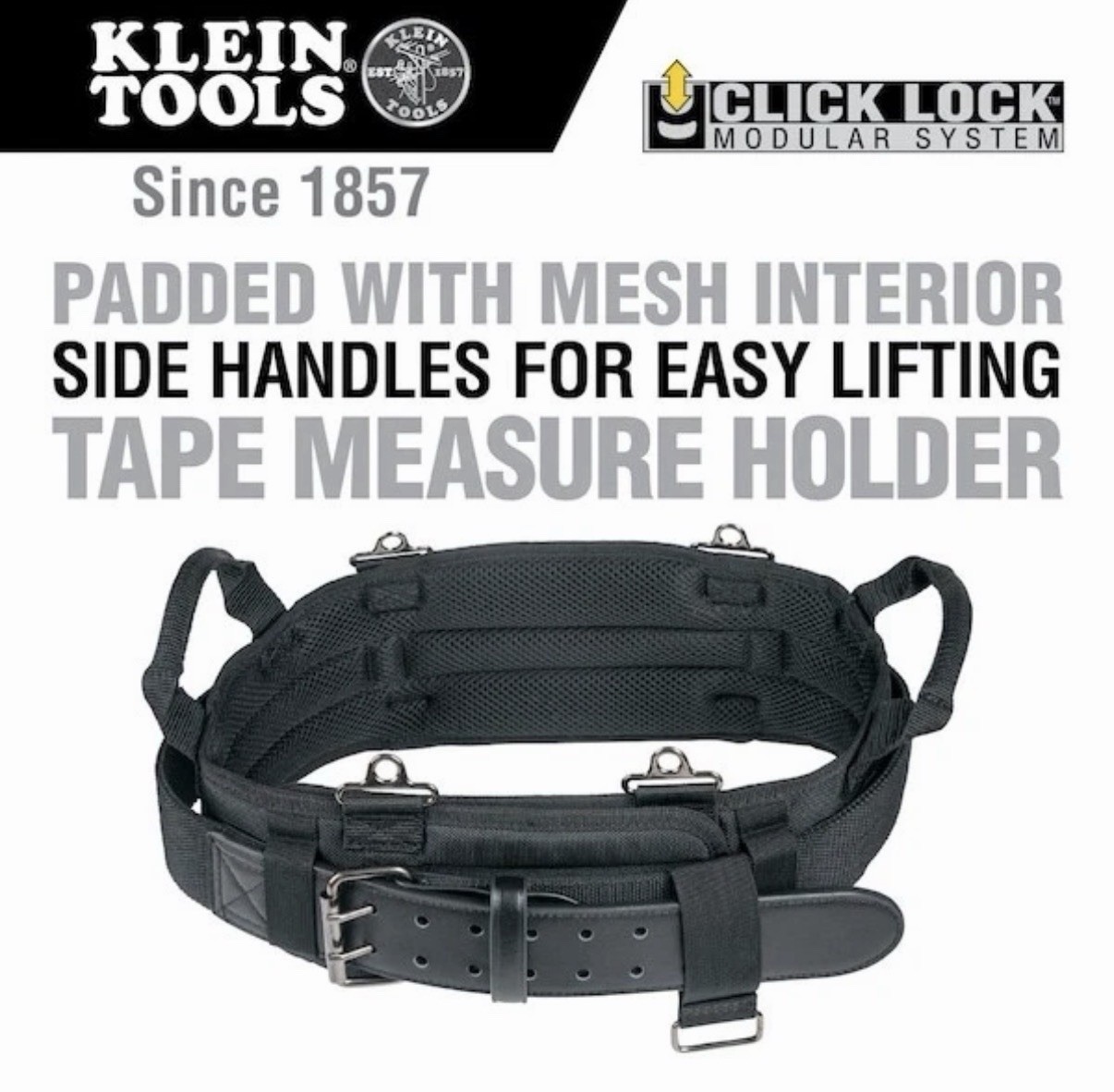 Klein Tools 55919 Tradesman Pro Modular Tool Belt – Sz L – Waist 35”-39” Black