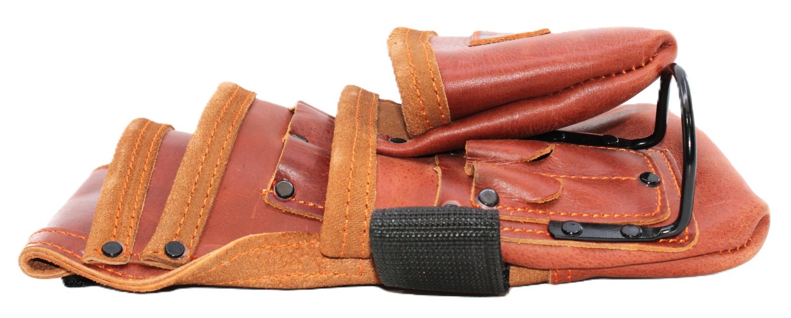 USA Pro Tools Top Grain Leather Tool Pouch with Nylon Handle 4-Pocket Dark Brown