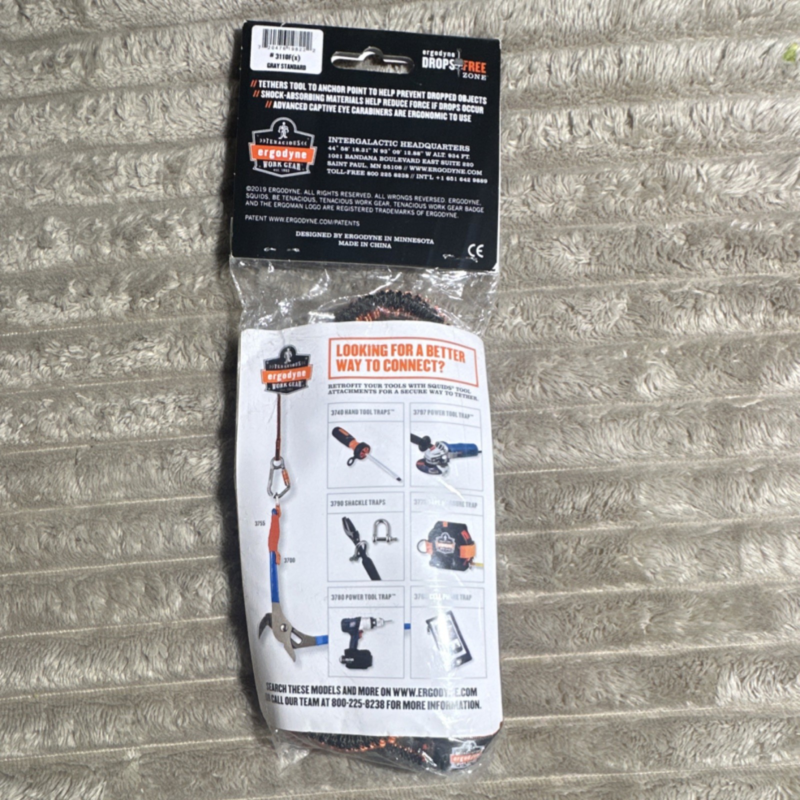 Ergodyne 3110F(x) Tool Lanyard Dual Carabiner Shock-Absorbing Orange/Black 48in