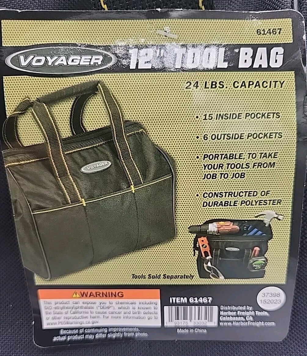 New Black Voyager 12″ Tote Tool Bag 24lbs Capacity 18 Pockets Carrying Bag