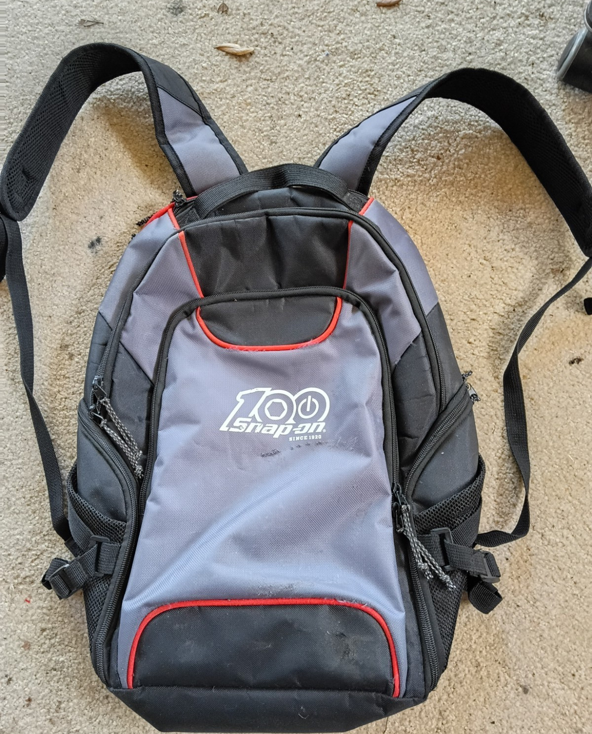 Snap-on 100 Since 1920 Fabric Backpack Tool Bag Gray Black Red