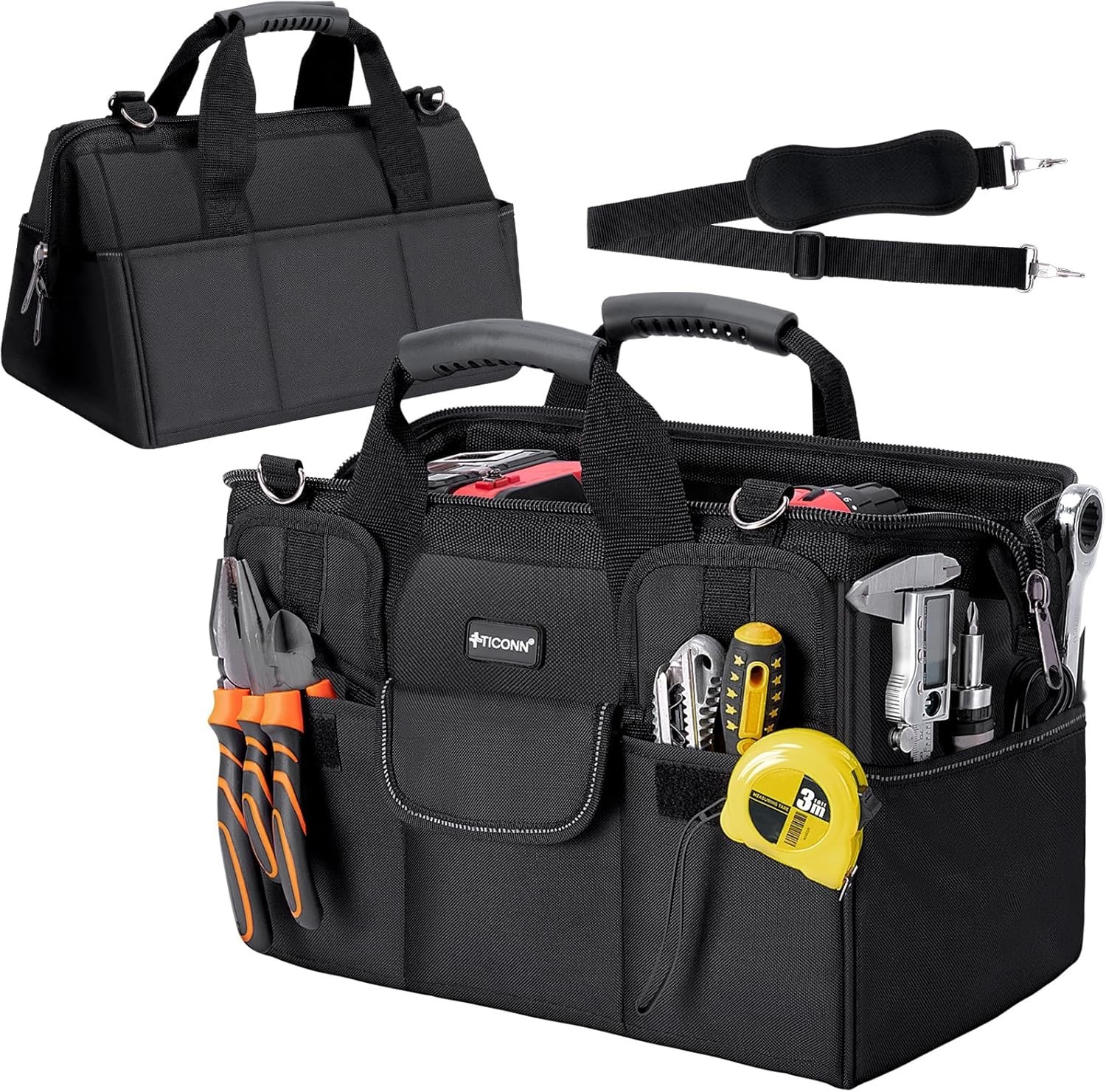 Durable 16″ Tool Storage Tote – Ergonomic Design with Reflective Safety Strips
