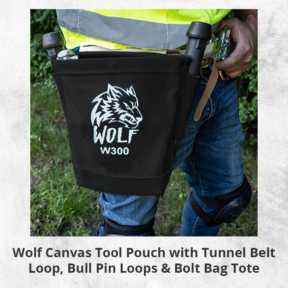 Wolf Black Canvas Tool Pouch, Tunnel Belt Loop, Bull Pin Loops & Bolt Bag Tote