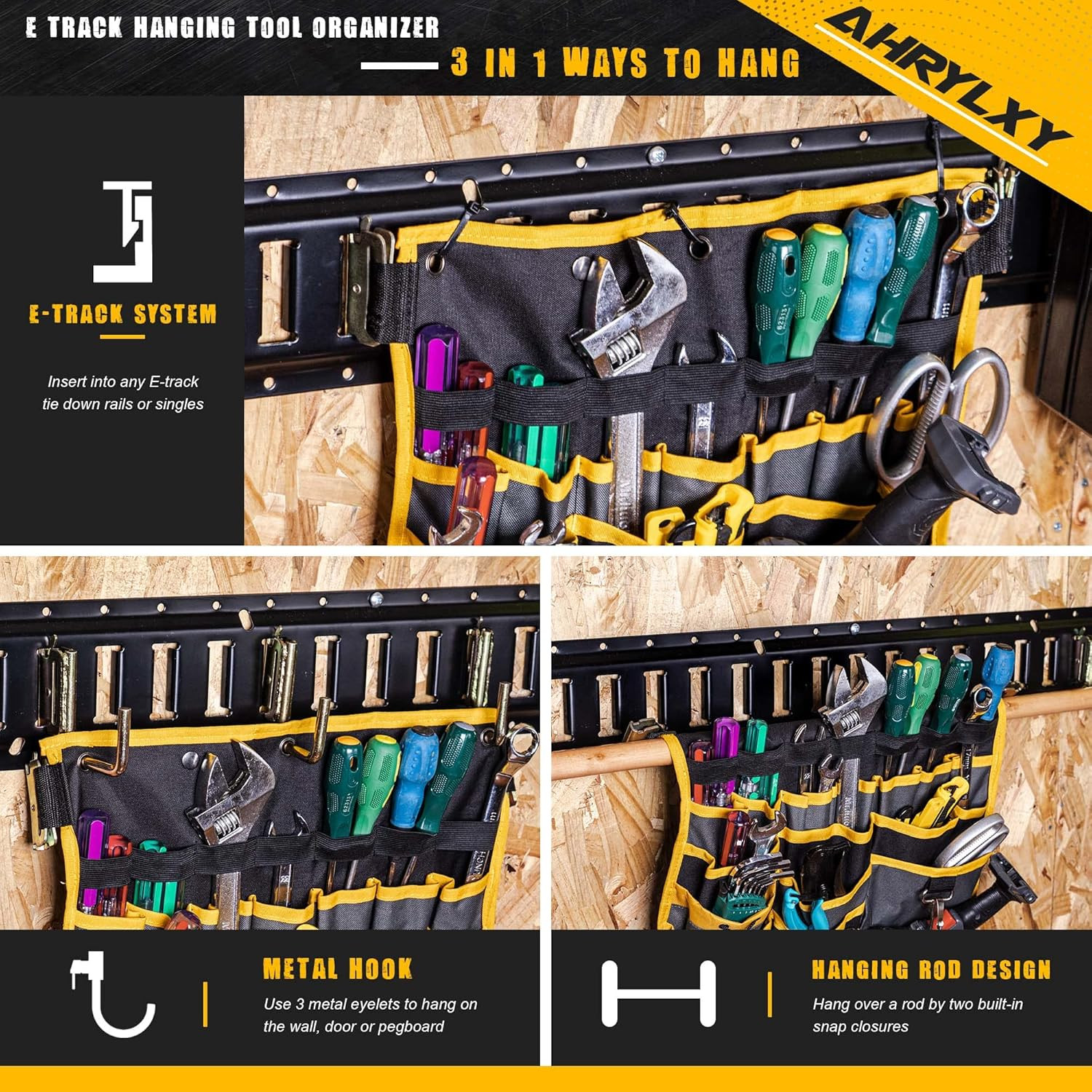 2 Pack E-Track Tool Organizer – Wall Mount Pocket Holder for Garage & Workshop
